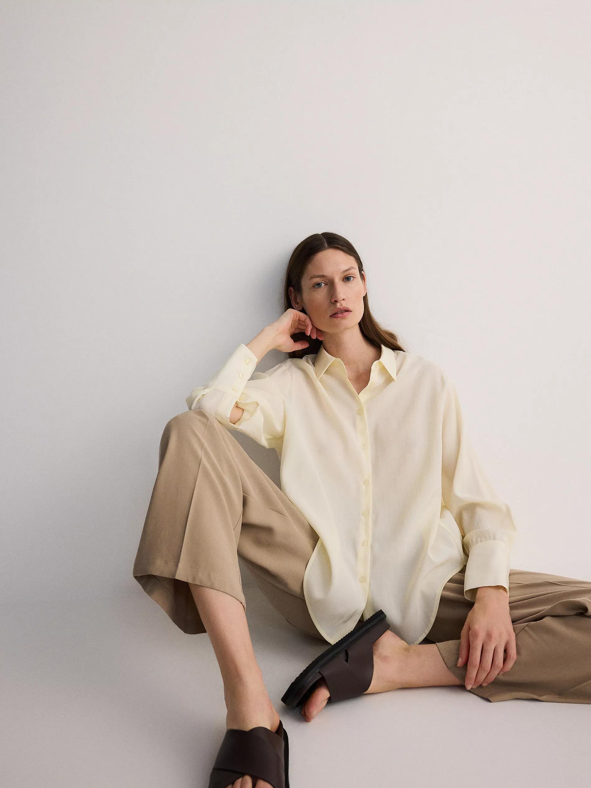 Cream Modal Blend Shirt, , large image number 3