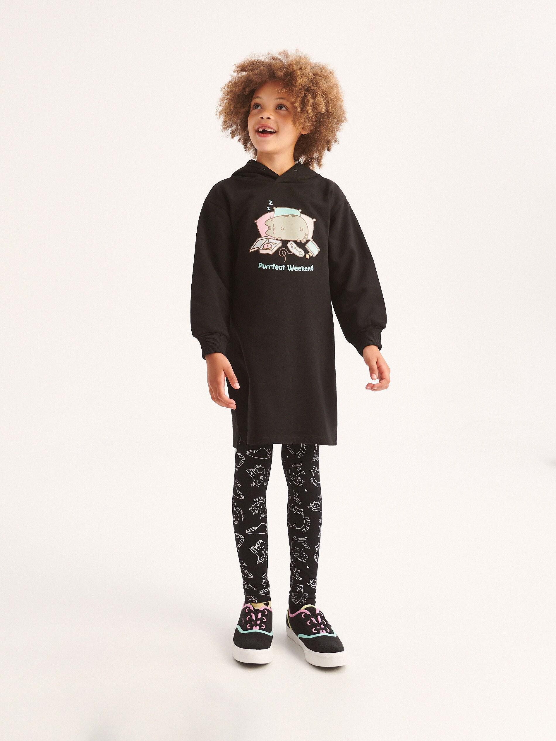 Black Kitten Leggings, Kids Girl, , large image number 0