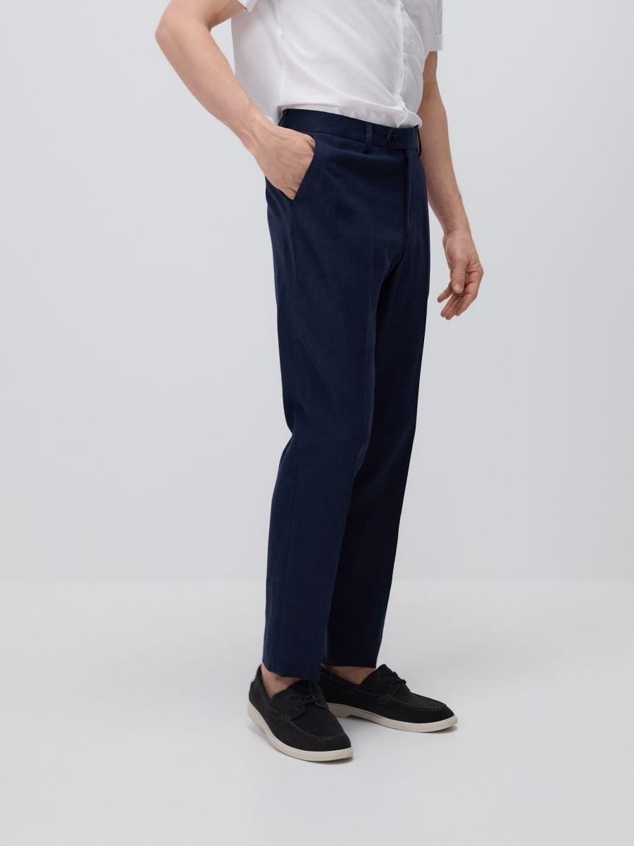 Navy Regular-Fit Trousers With A High Linen Content, Navy, large image number 0