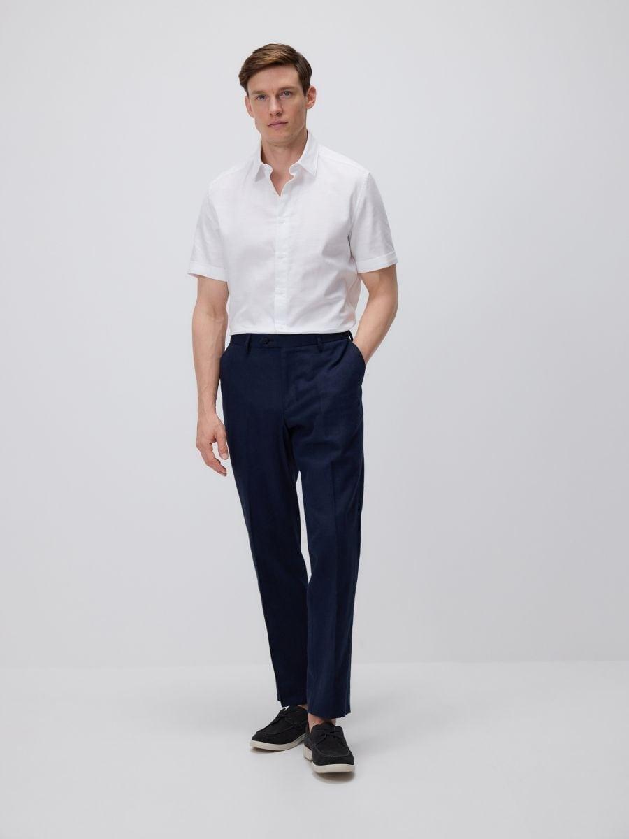 Navy Regular-Fit Trousers With A High Linen Content, Navy, medium