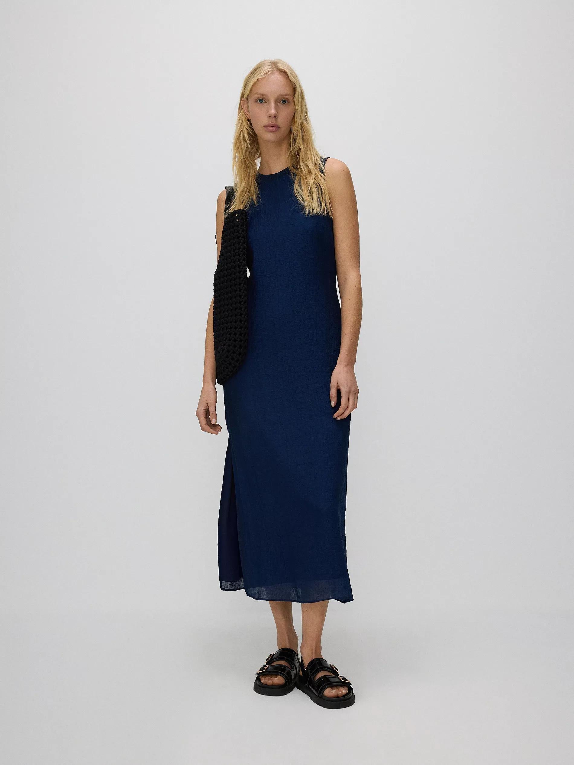 Navy Dress With A High Viscose Content, Navy, large image number 3