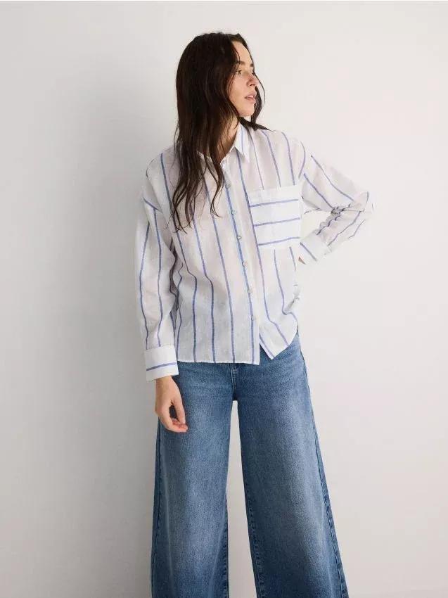 Navy Striped Cotton Shirt, , large image number 0