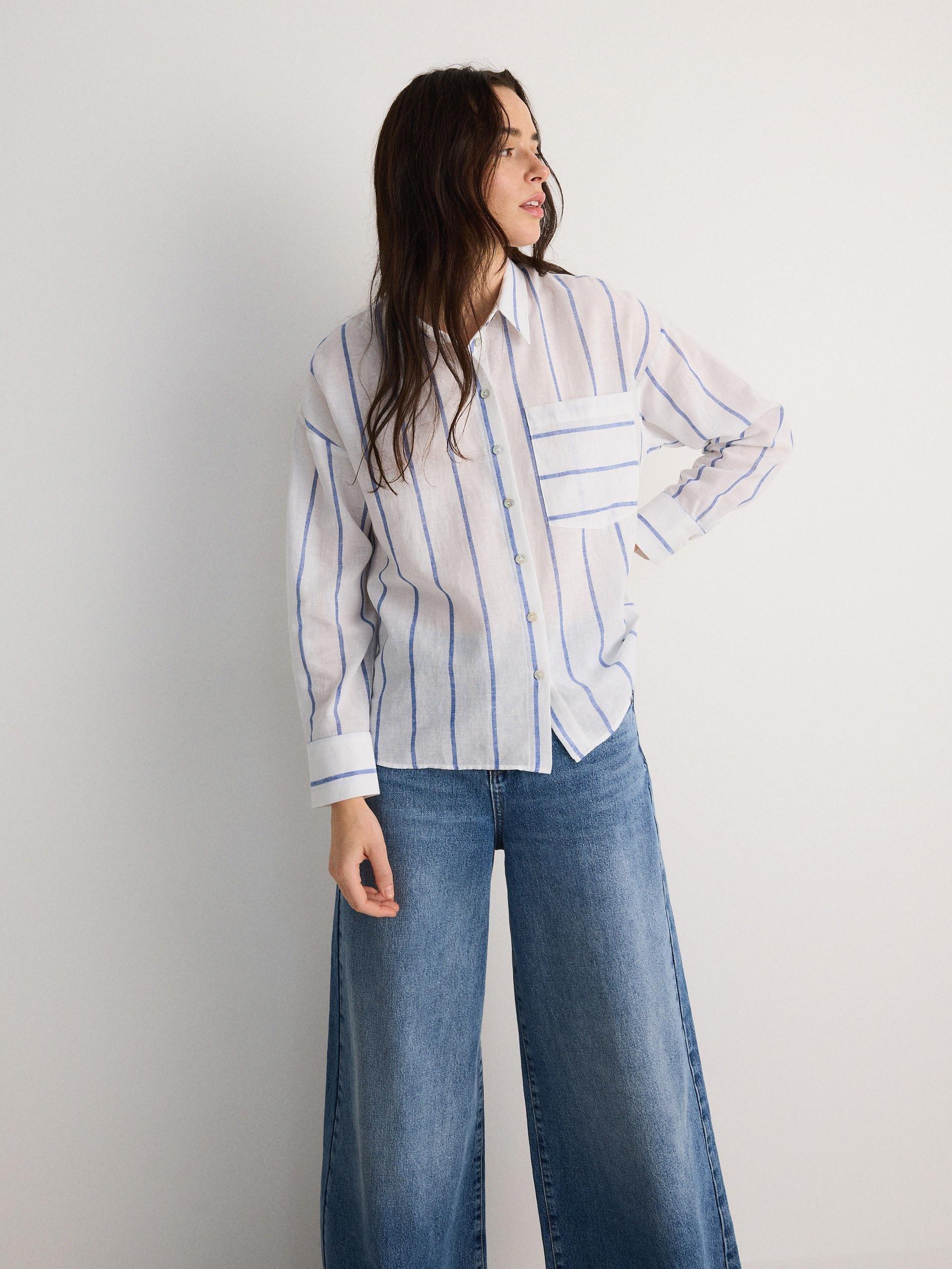 Navy Striped Cotton Shirt, , large image number 1