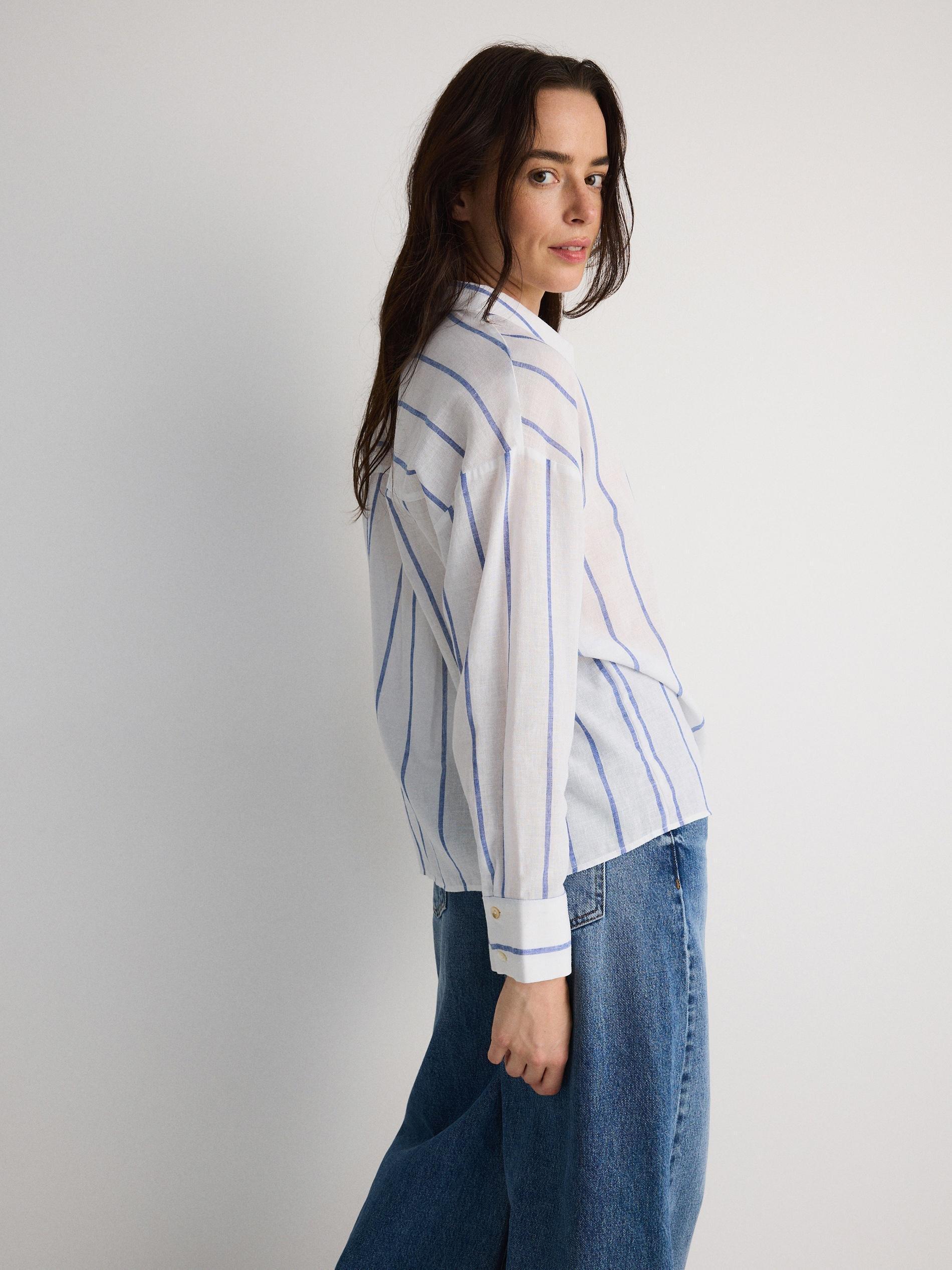Navy Striped Cotton Shirt, , large image number 3