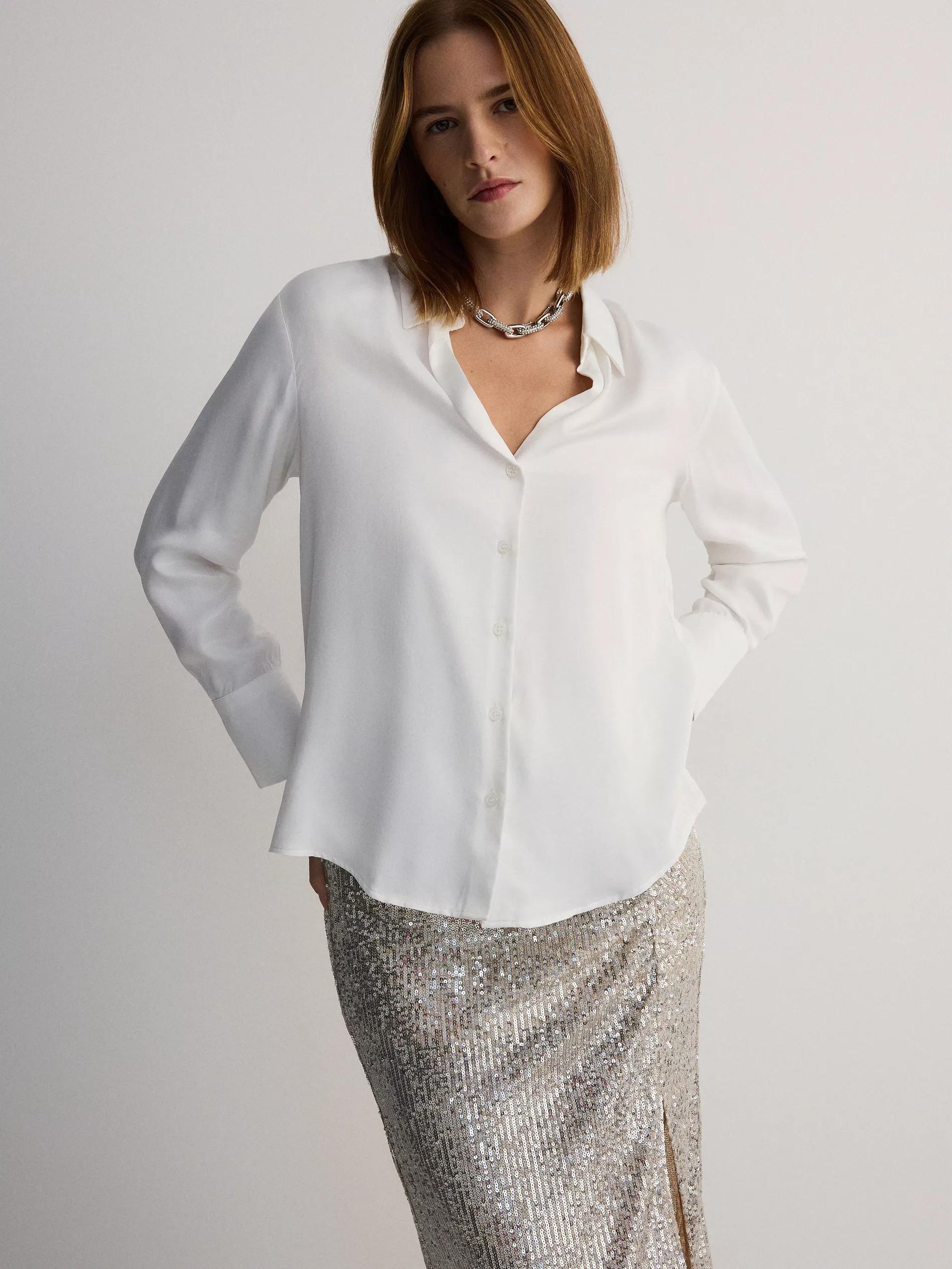 Cream V-Neck Shirt, , large image number 0
