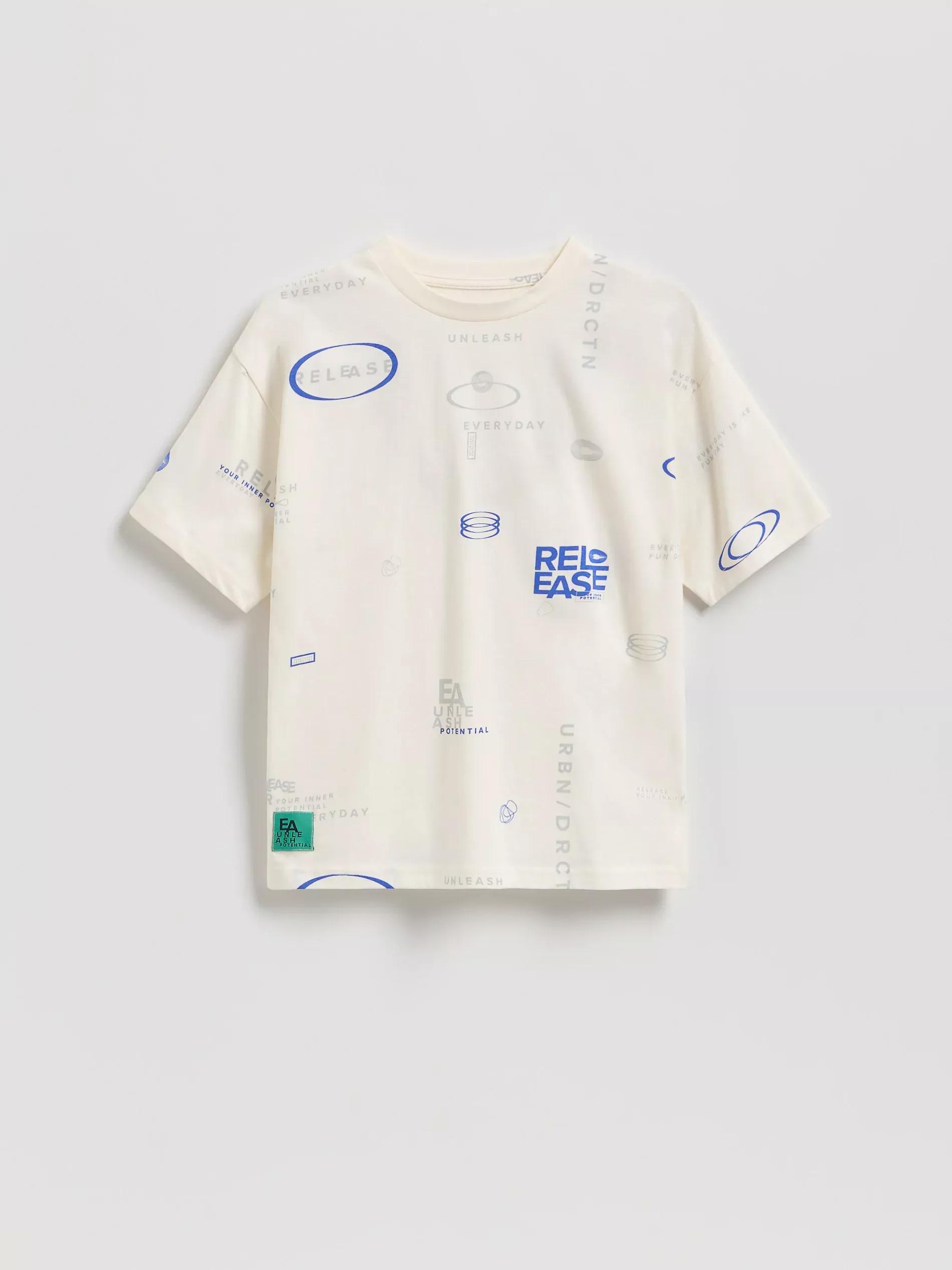 Cream Cotton T-Shirt With Print, Ivory, large image number 0