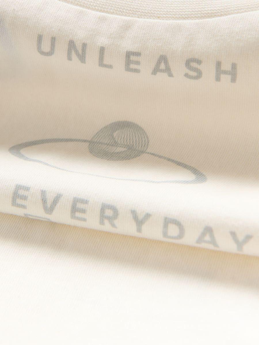 Cream Cotton T-Shirt With Print, Ivory, medium