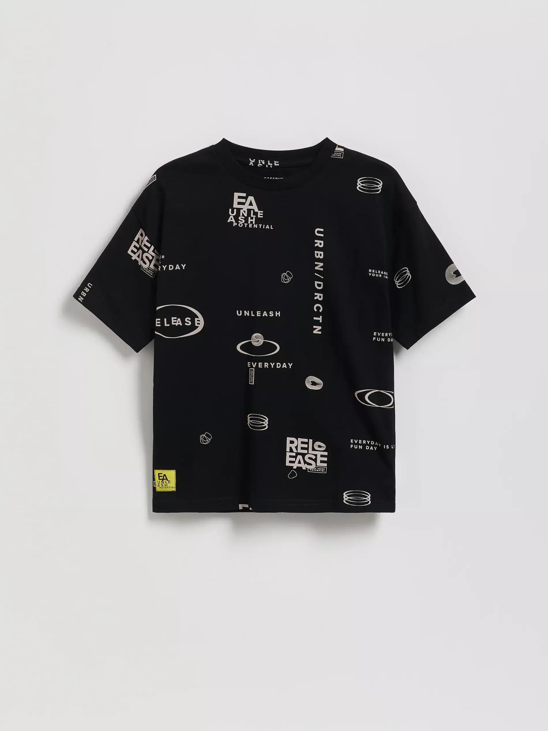 Black Cotton T-Shirt With Print, Black, medium