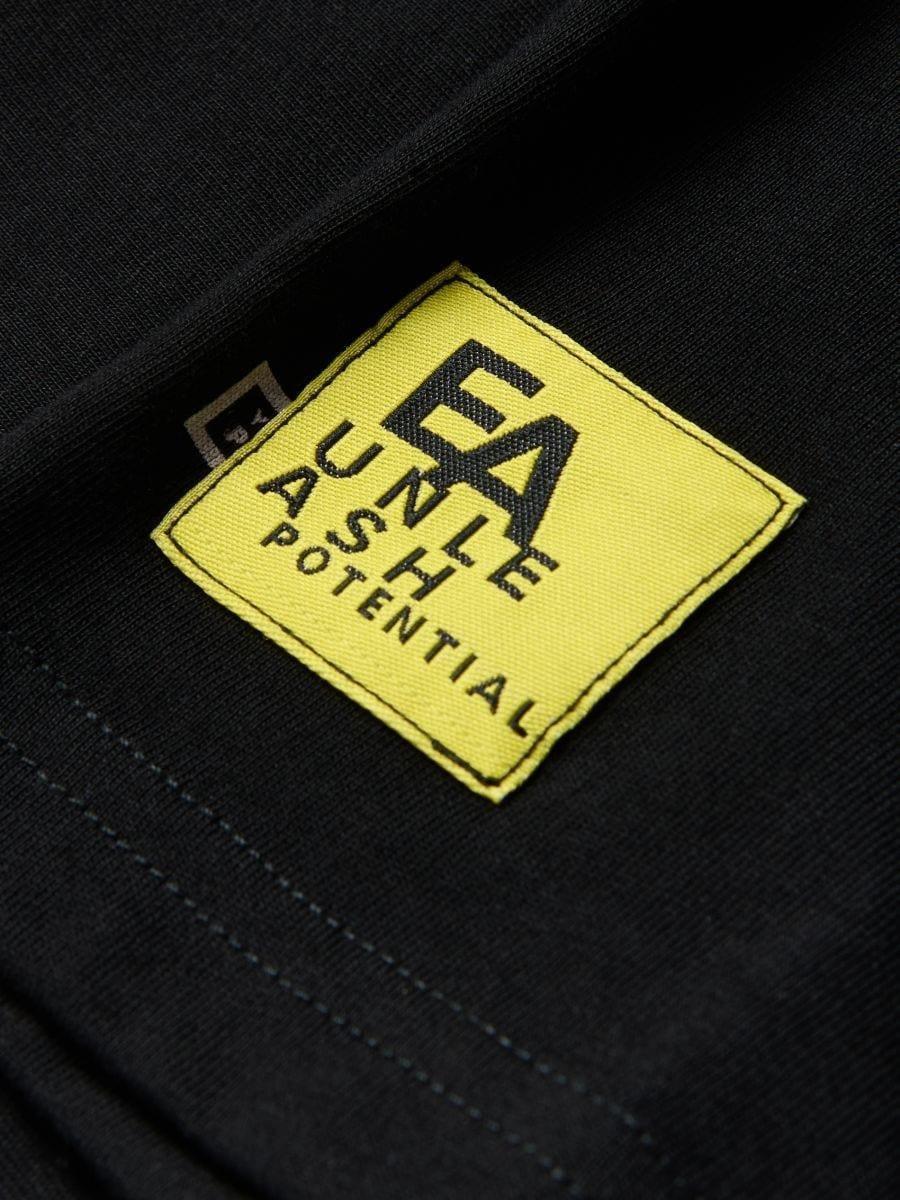 Black Cotton T-Shirt With Print, Black, large image number 1