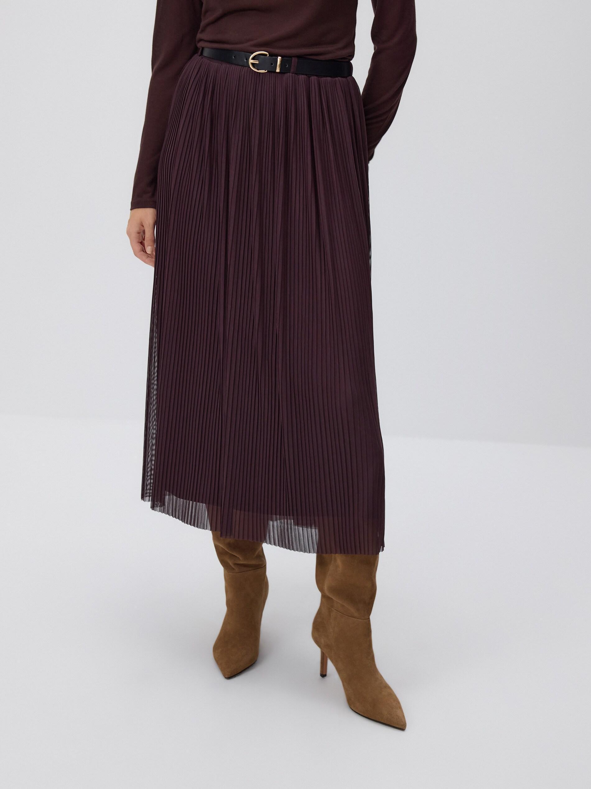 DARK VIOLET Pleated skirt with belt, Khaki, medium