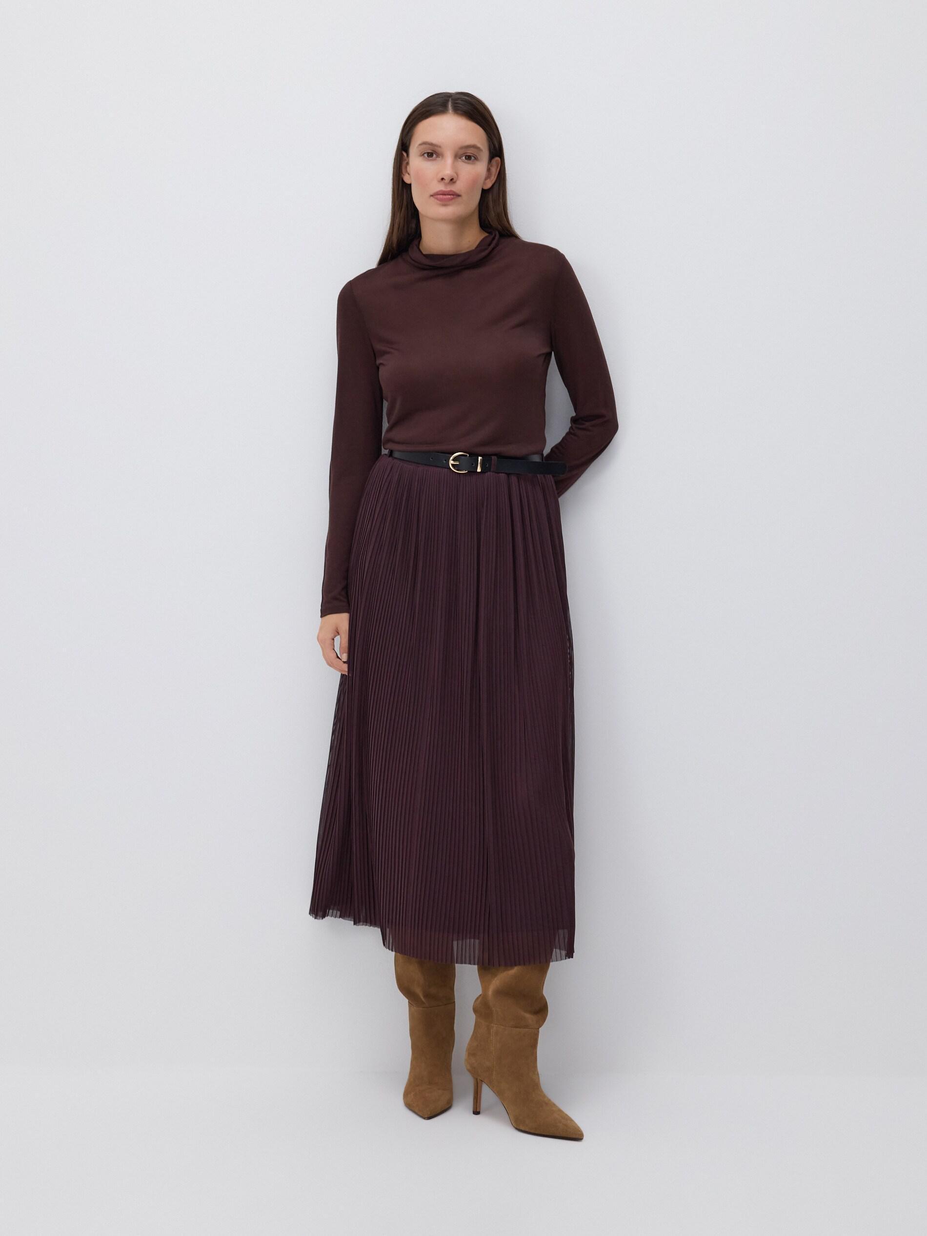 DARK VIOLET Pleated skirt with belt, Khaki, large image number 2