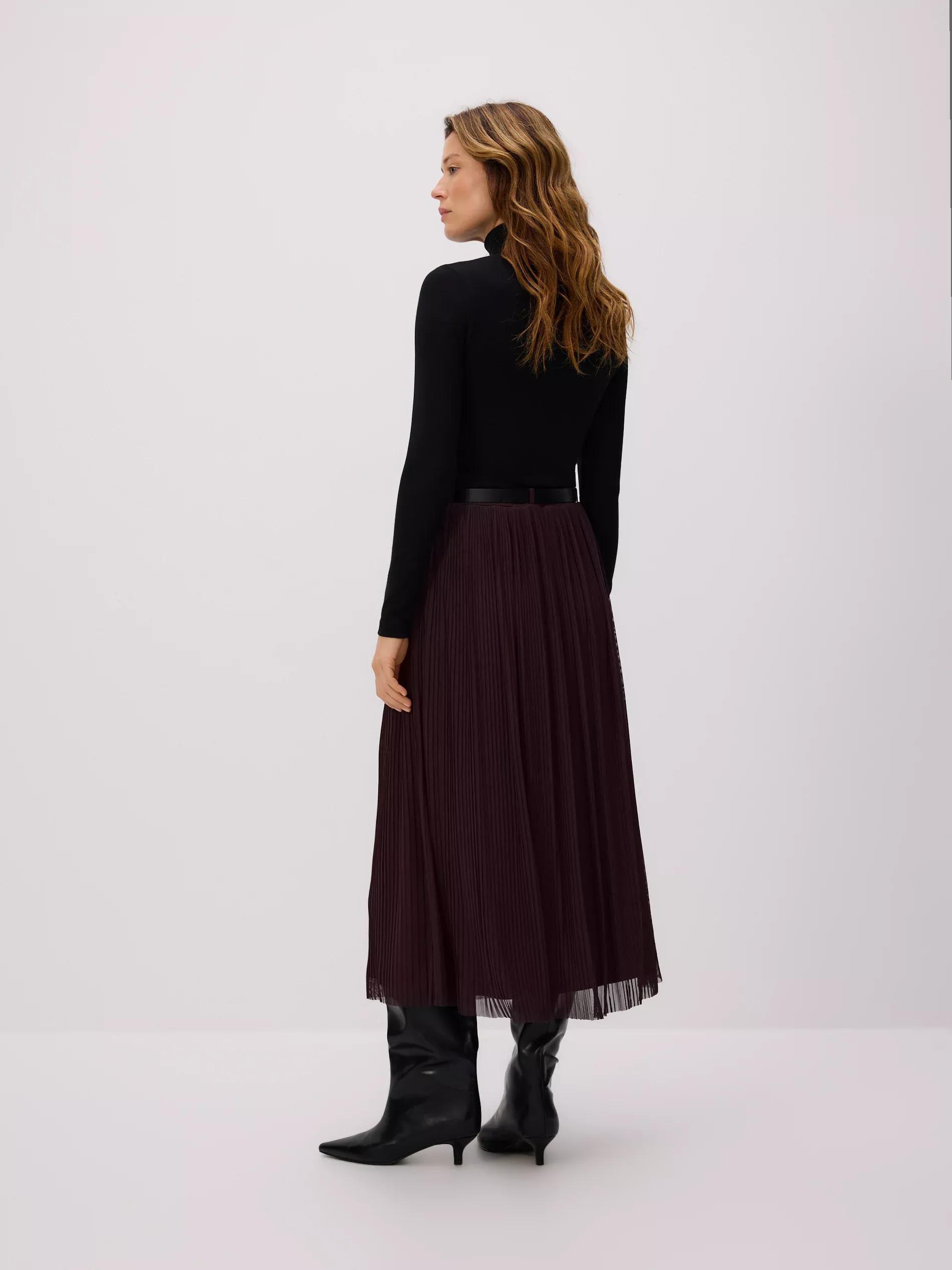 Purple Pleated Skirt With Belt, Khaki, large image number 3