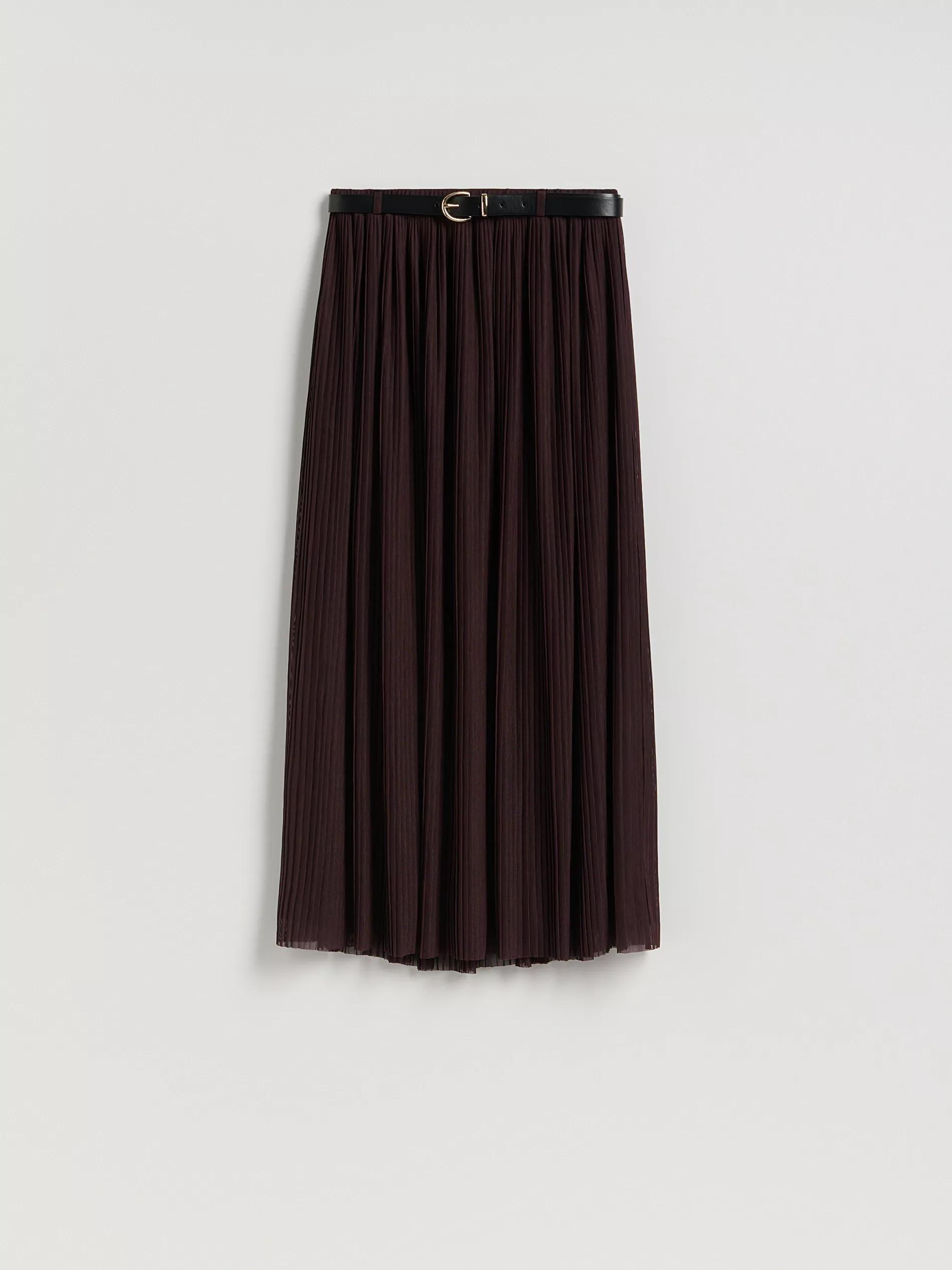 Purple Pleated Skirt With Belt, Khaki, large image number 4