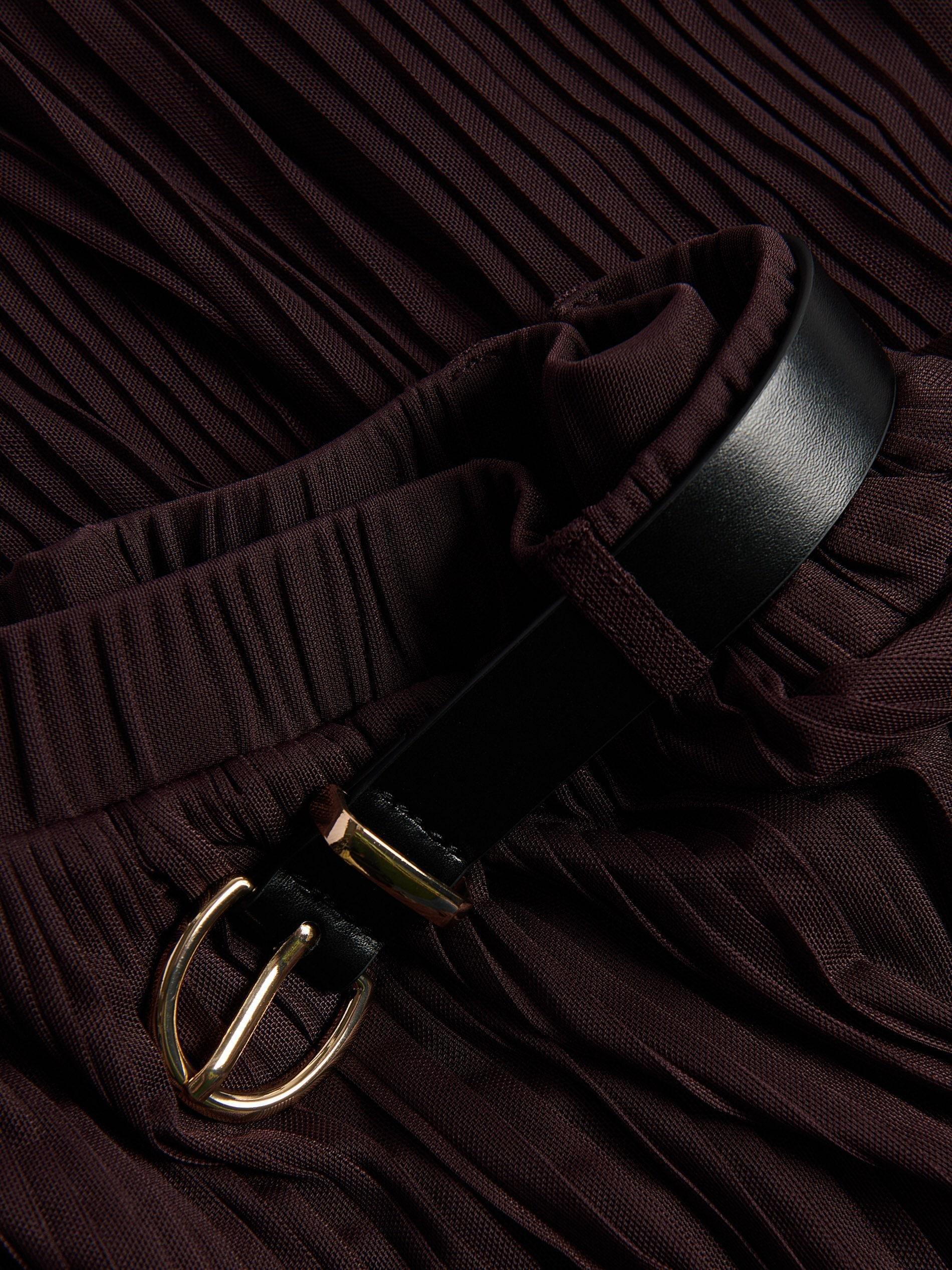 Purple Pleated Skirt With Belt, Khaki, large image number 5