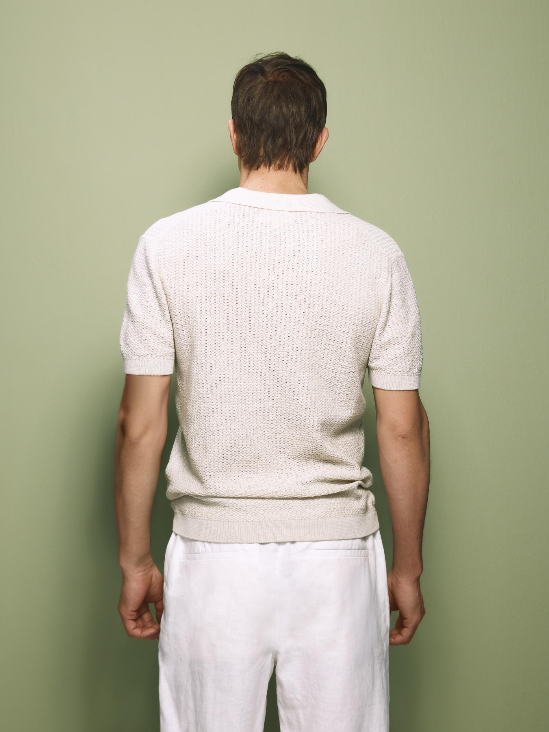 Cream Linen Polo Shirt, Ivory, large image number 3