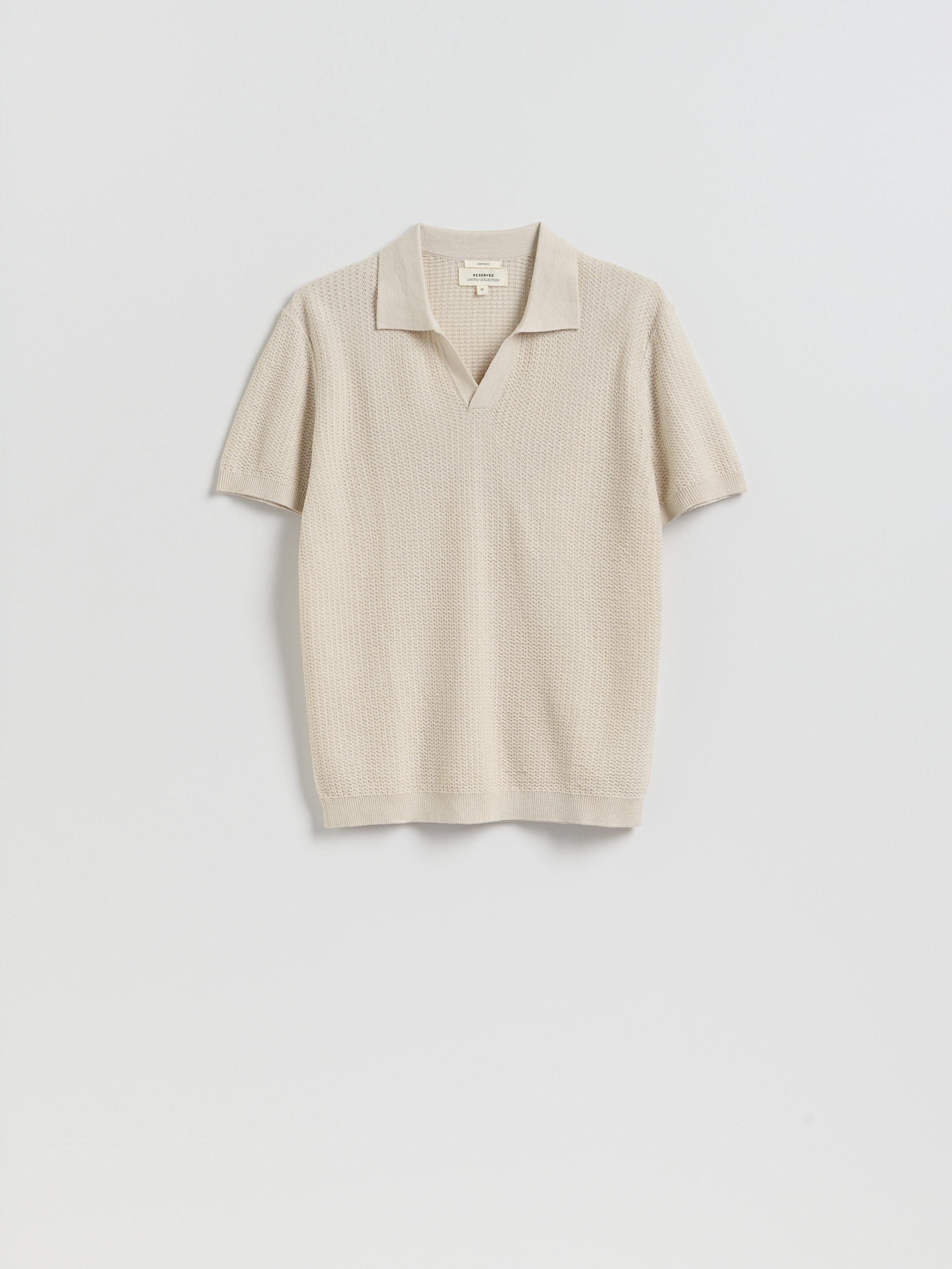 Cream Linen Polo Shirt, Ivory, large image number 4