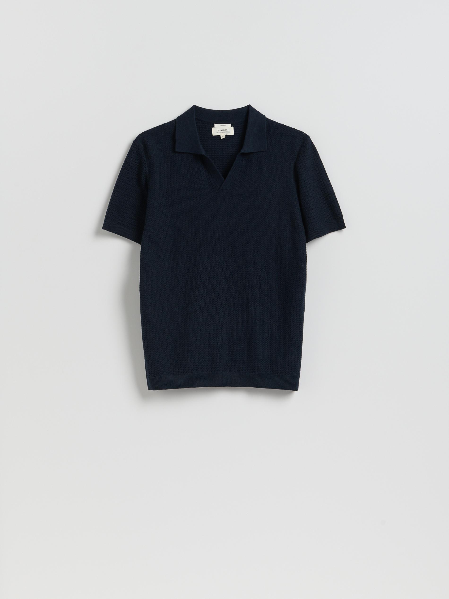 Navy Linen Polo Shirt, Navy, large image number 0