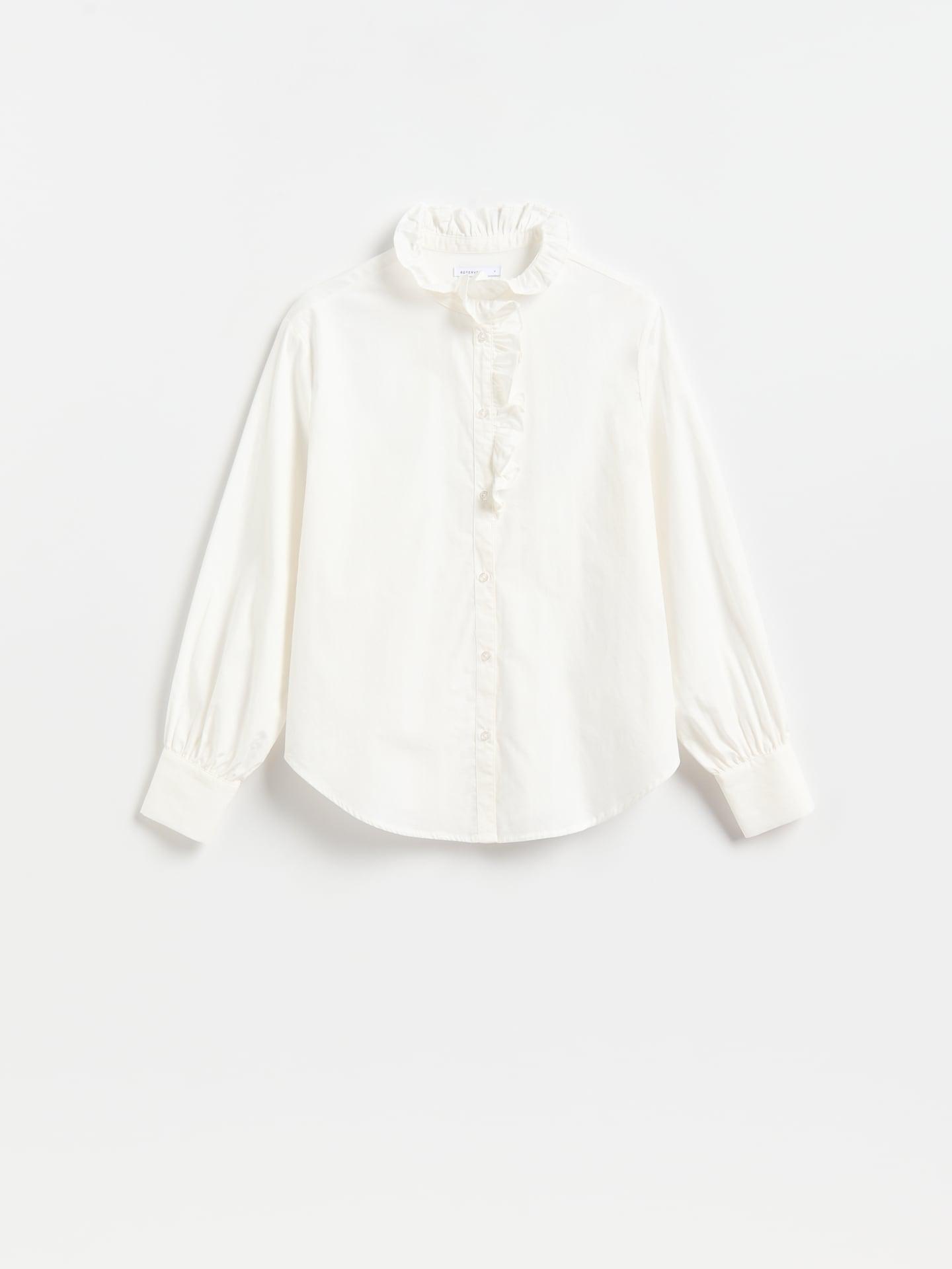 White Cotton Shirt With Standing Collar, White, medium
