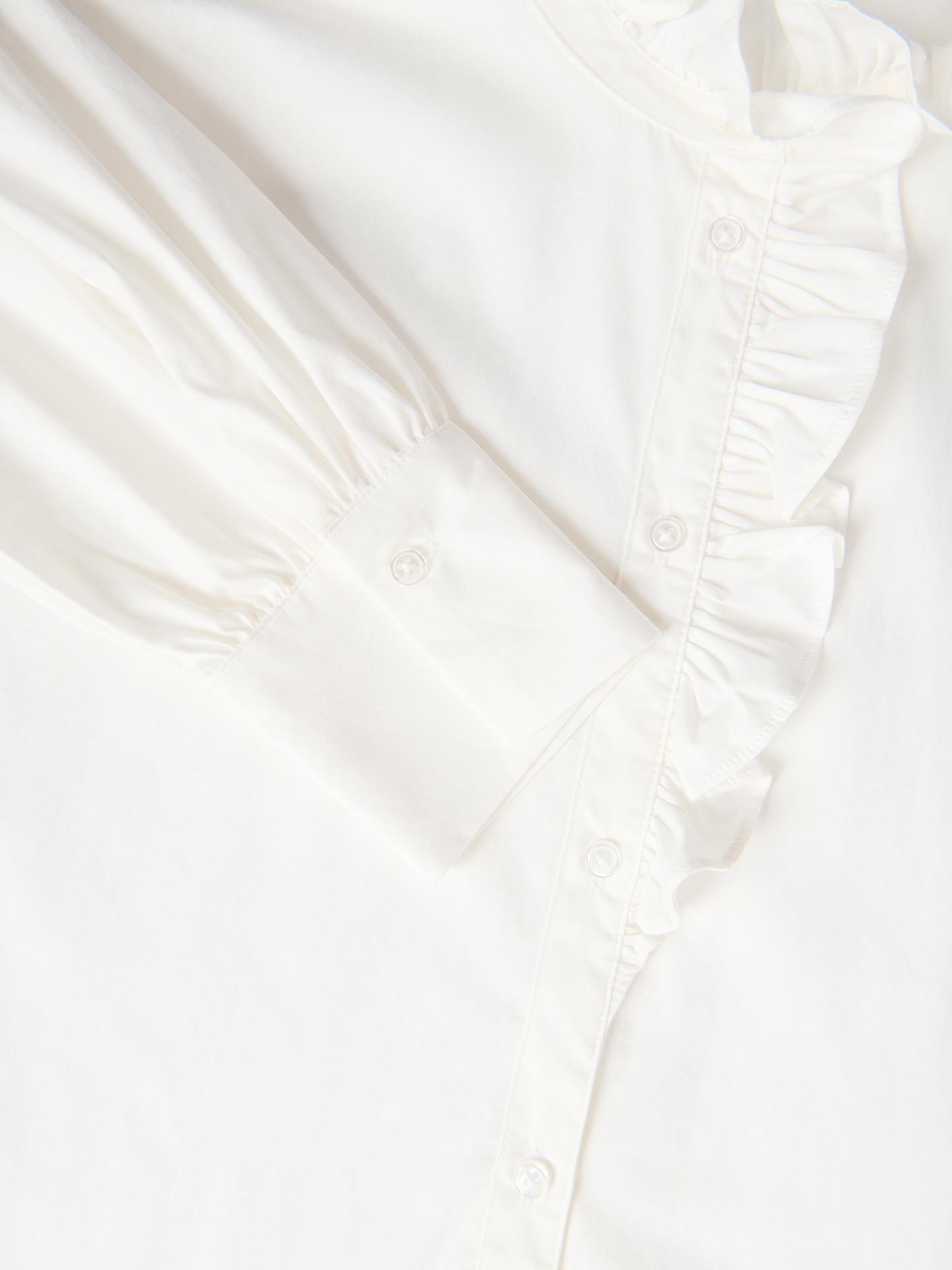 White Cotton Shirt With Standing Collar, White, large image number 3