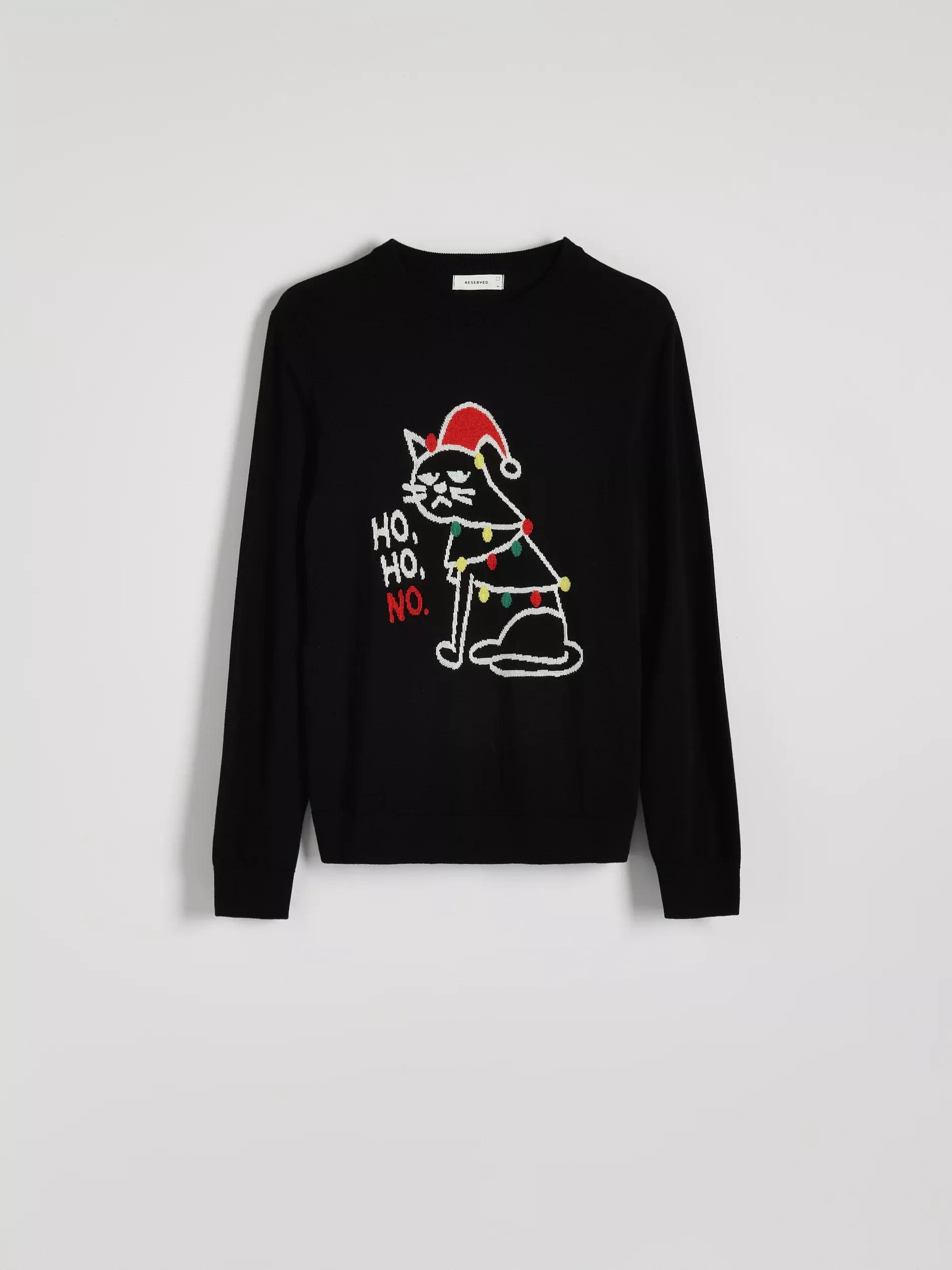 Black Patterned Knitted Sweater, , large image number 0