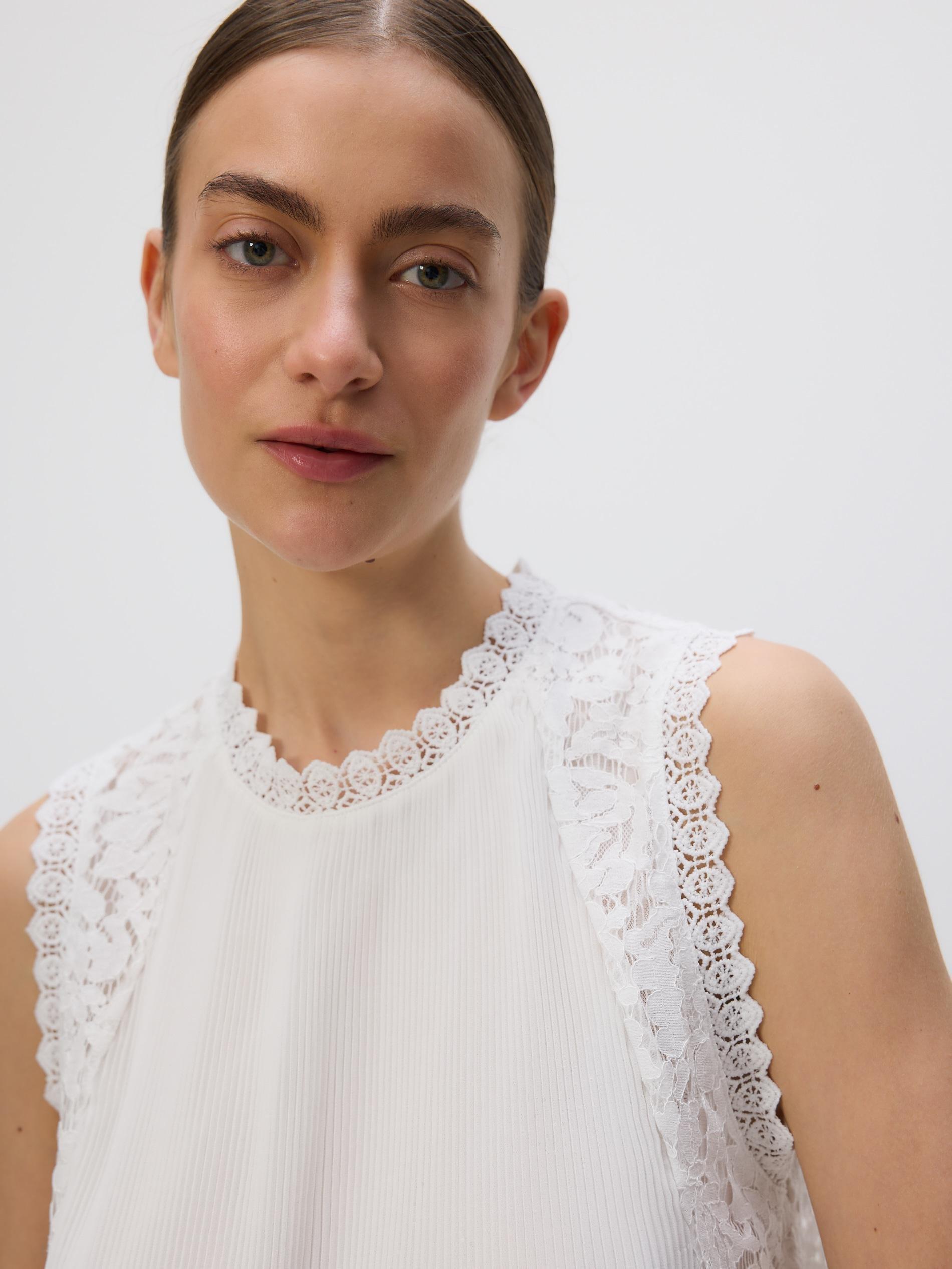 White Blouse With Crochet Lining, White, medium
