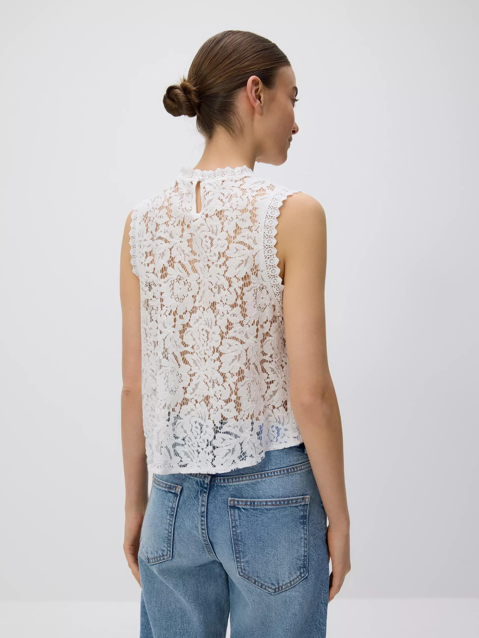 White Blouse With Crochet Lining, White, medium