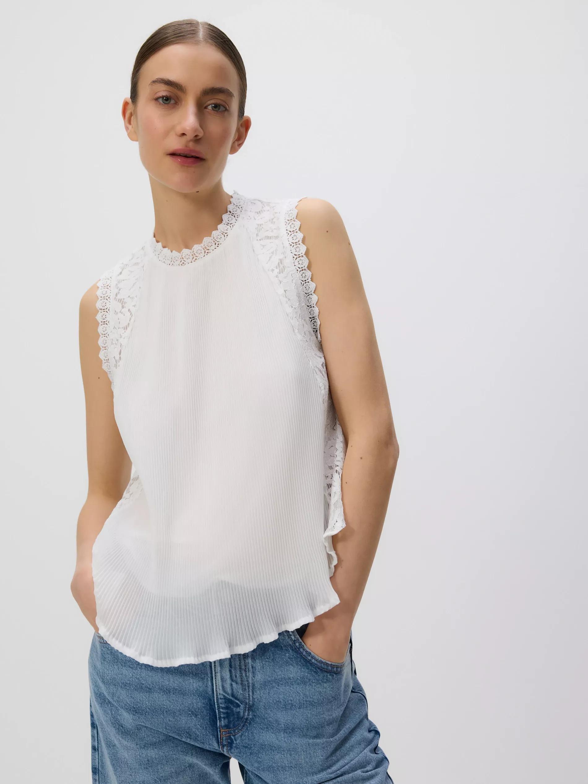 White Blouse With Crochet Lining, White, medium