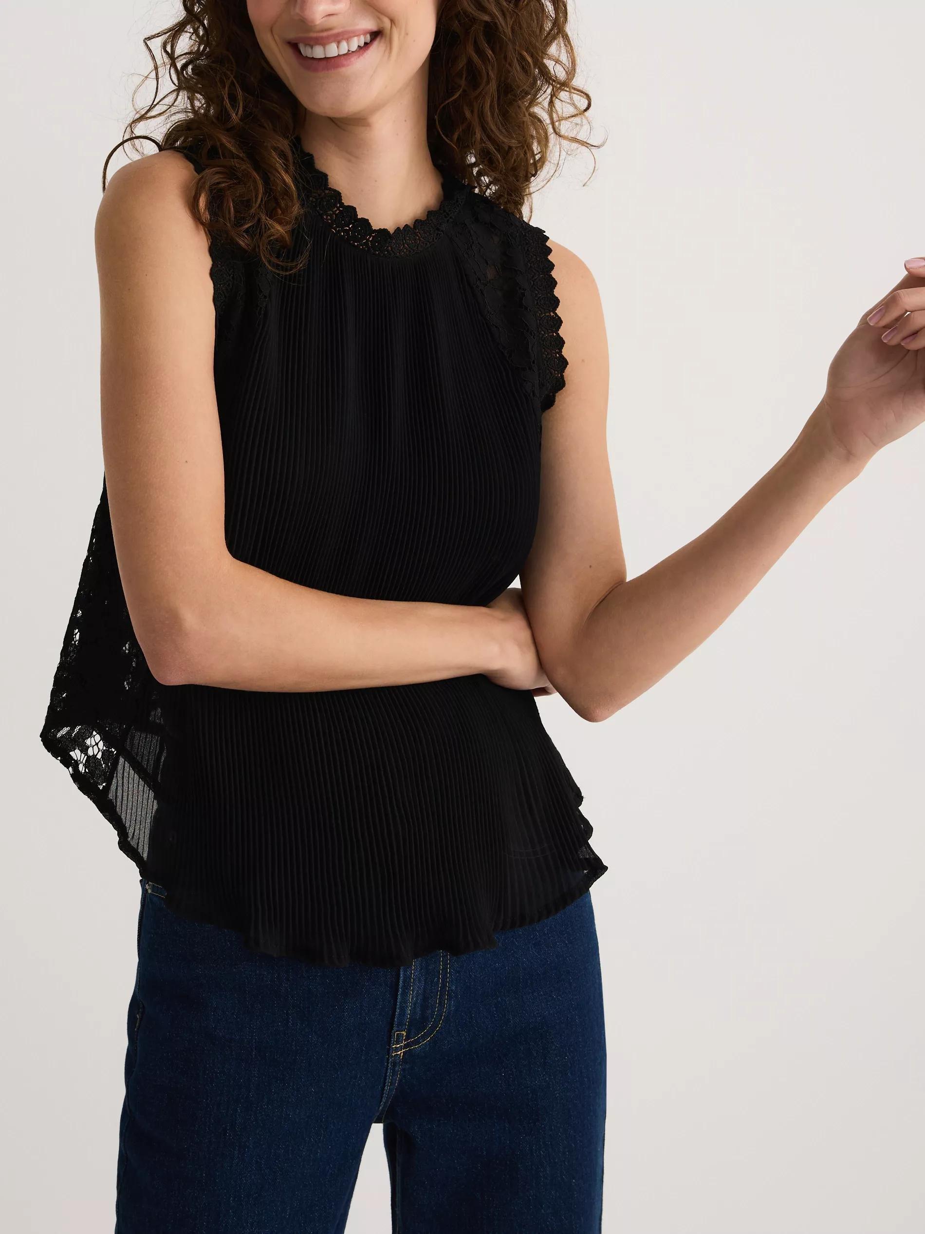 Black Blouse With Crochet Lining, Black, medium