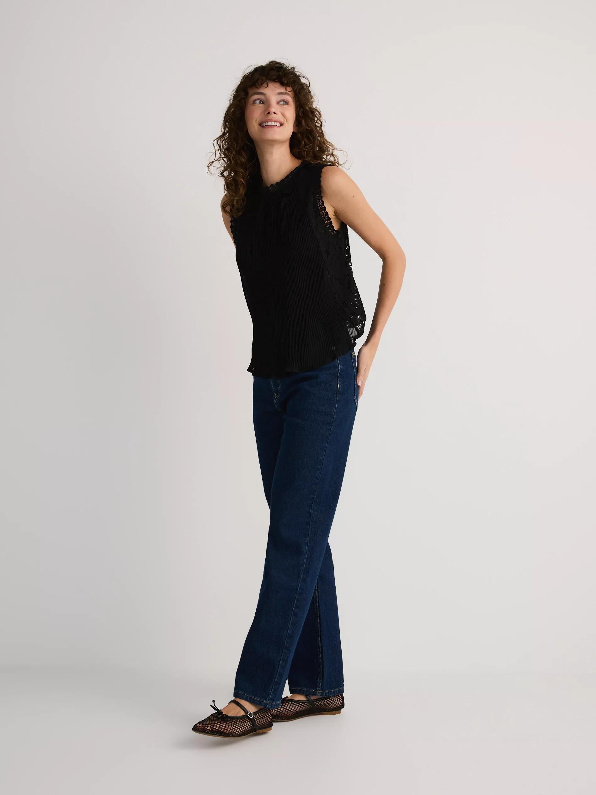 Black Blouse With Crochet Lining, Black, medium