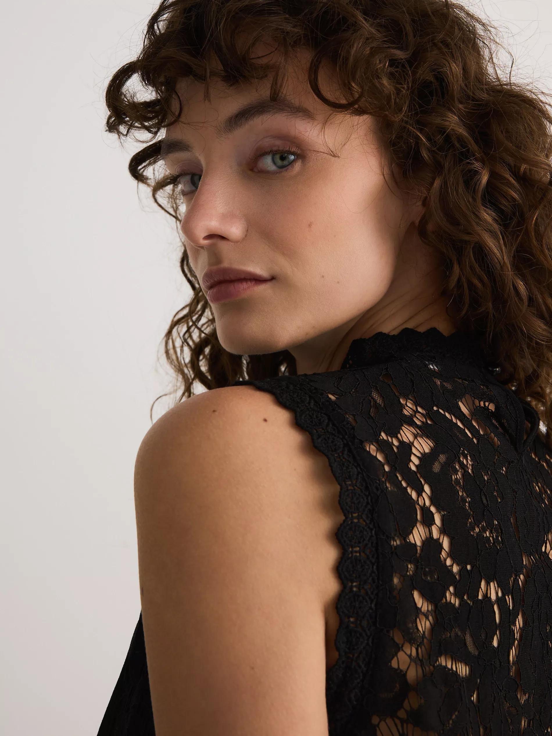 Black Blouse With Crochet Lining, Black, medium