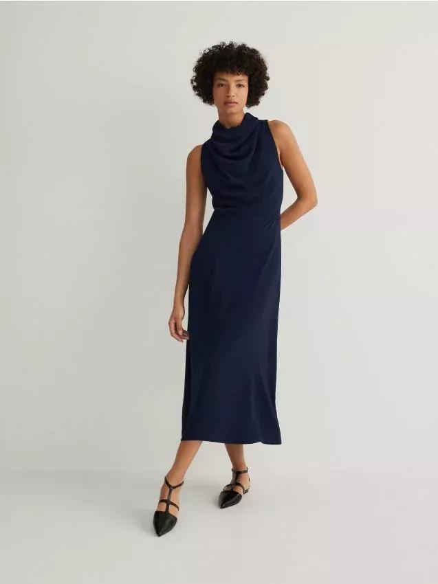 Navy High Neck Dress, , large image number 0