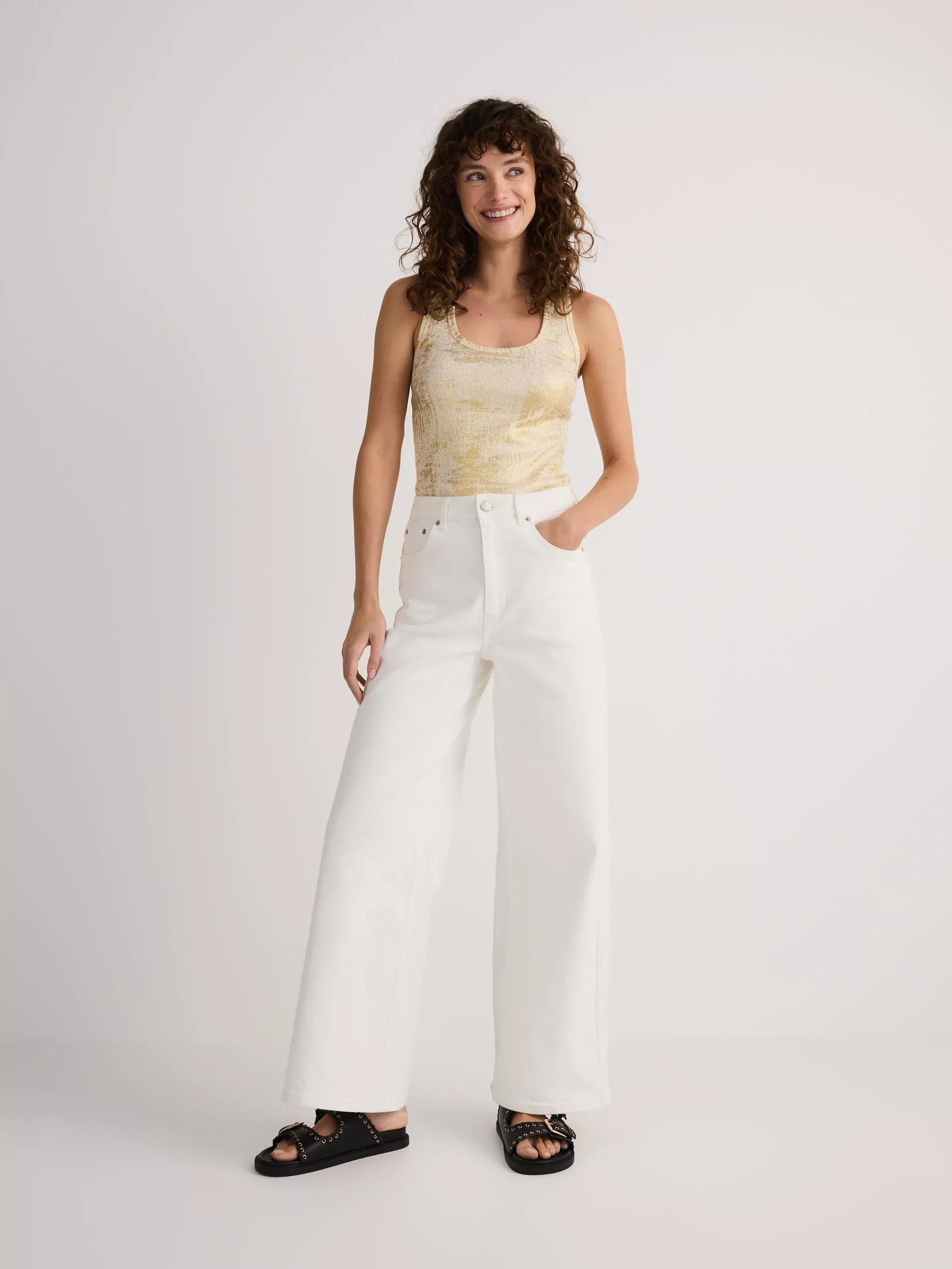 Beige Shiny Strappy Top, , large image number 3