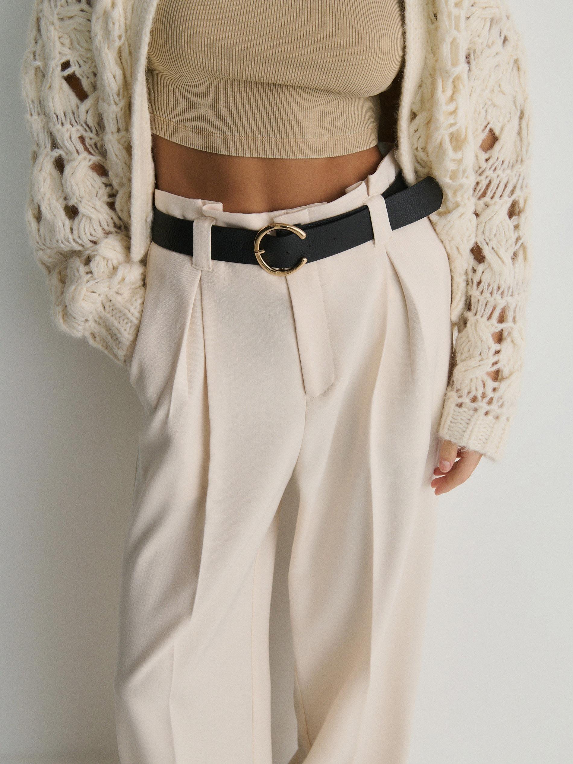 Reserved - White Trousers With Tie Waist Belt