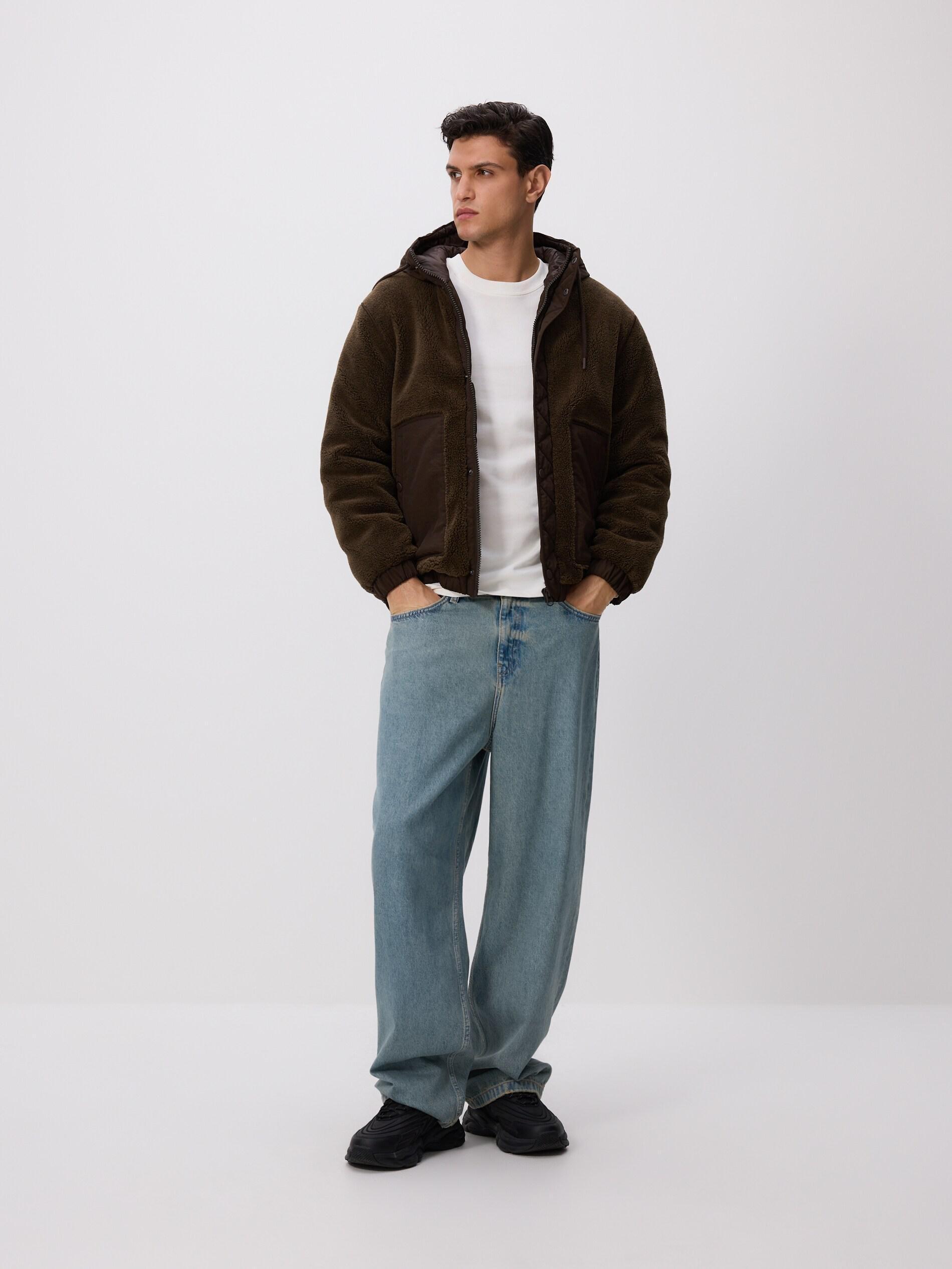 Brown Sherpa Jacket With Hood, Brown, medium
