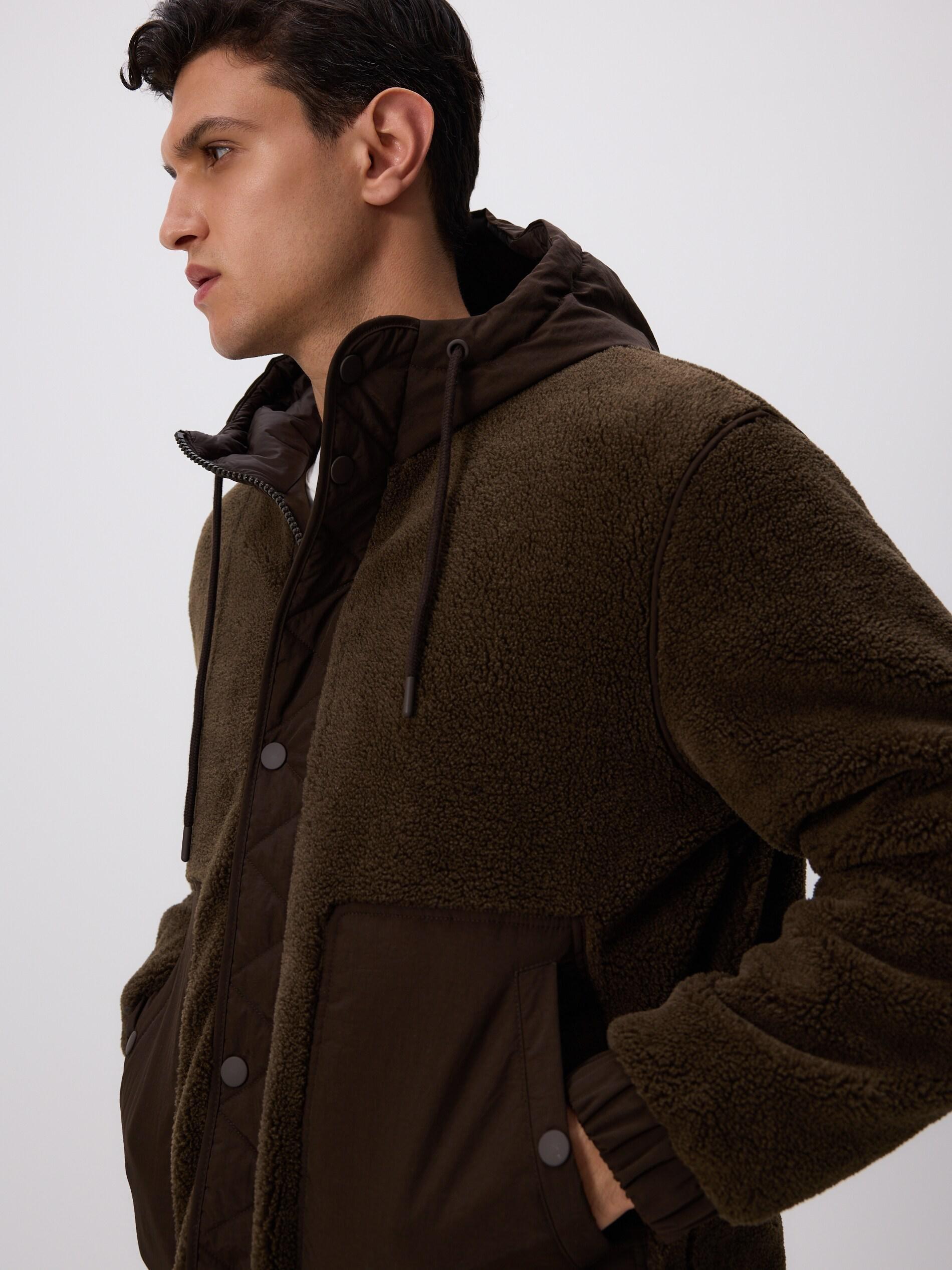 Brown Sherpa Jacket With Hood, Brown, large image number 2