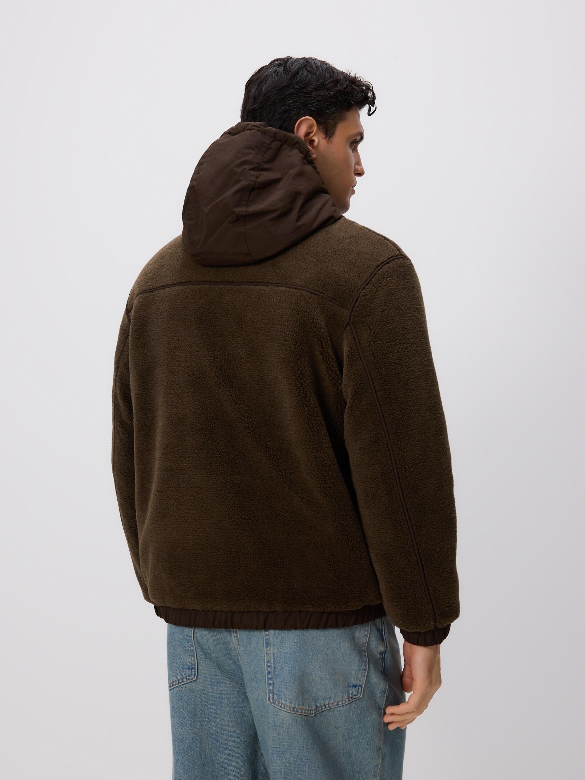 Brown Sherpa Jacket With Hood, Brown, large image number 3