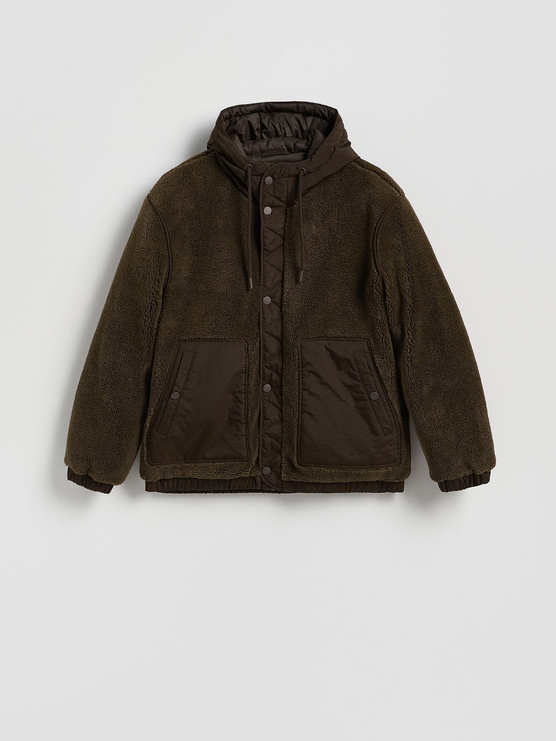 Brown Sherpa Jacket With Hood, Brown, large image number 4
