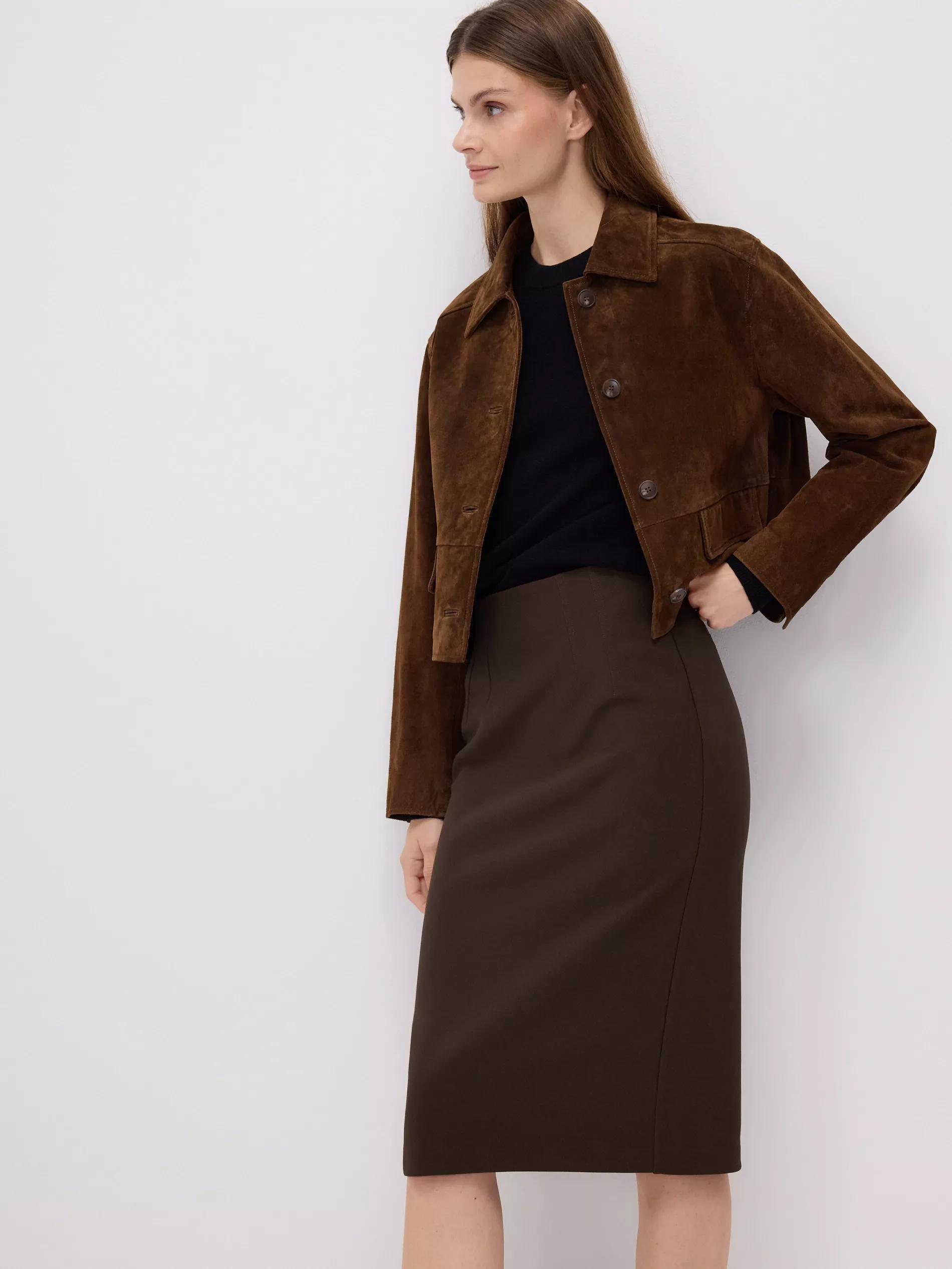 تنورة ميدي مع شق بني غامق, Brown, medium