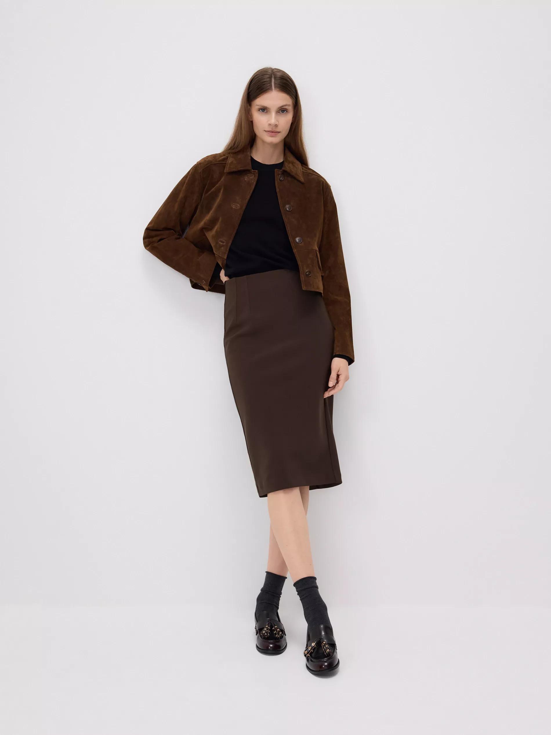 تنورة ميدي مع شق بني غامق, Brown, medium