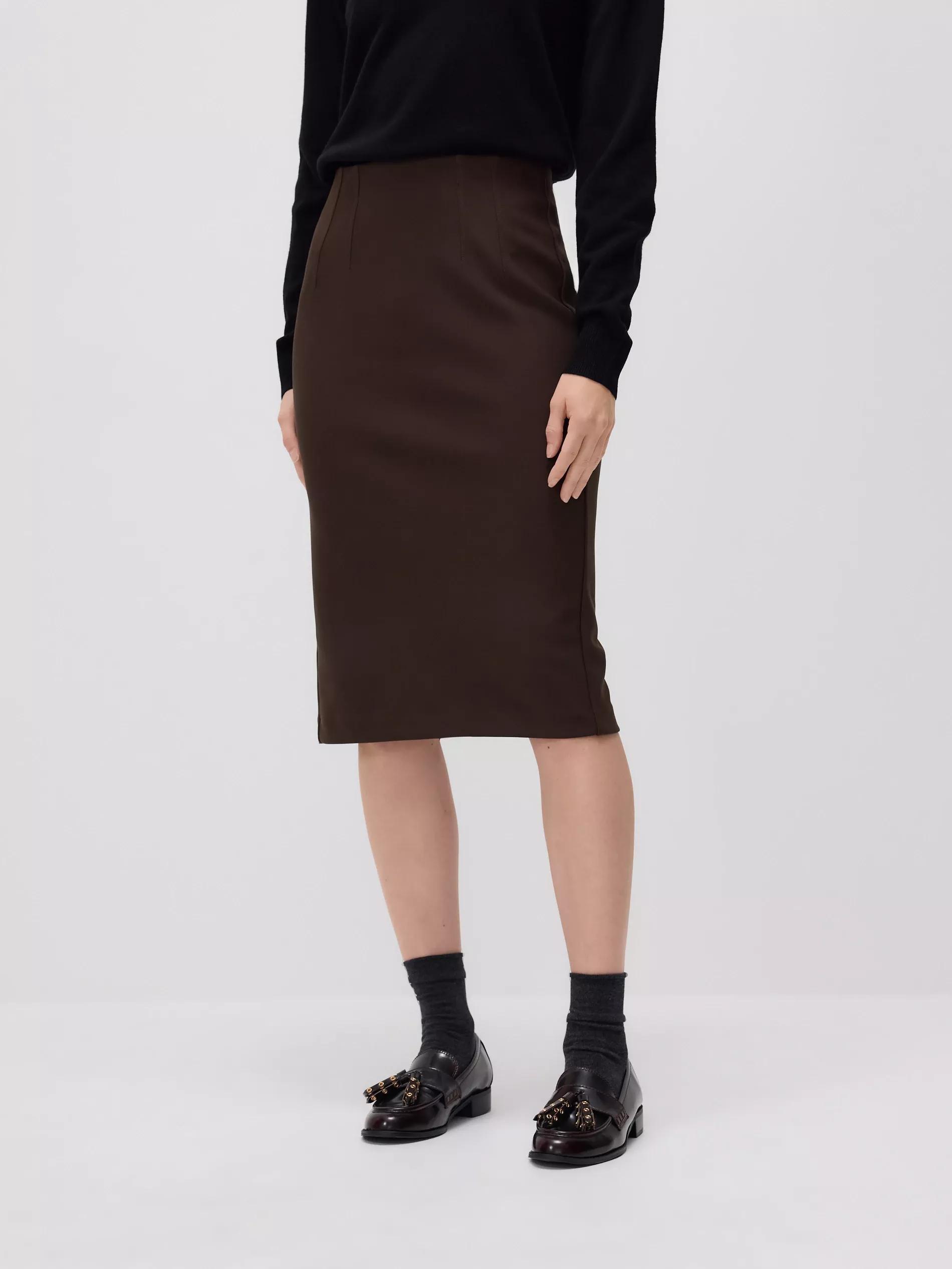 تنورة ميدي مع شق بني غامق, Brown, medium