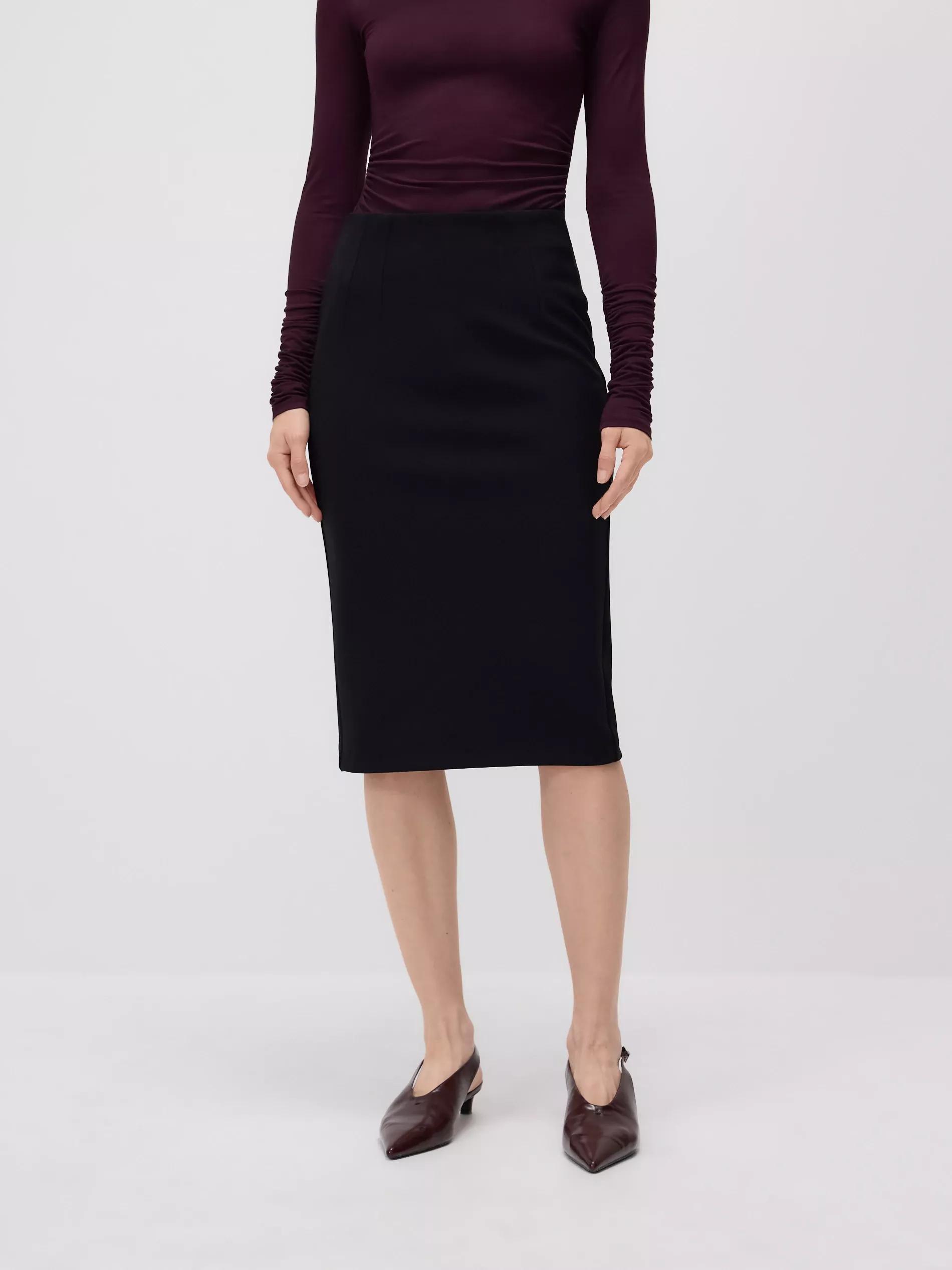 Black Midi Skirt With Split, Black, large image number 0