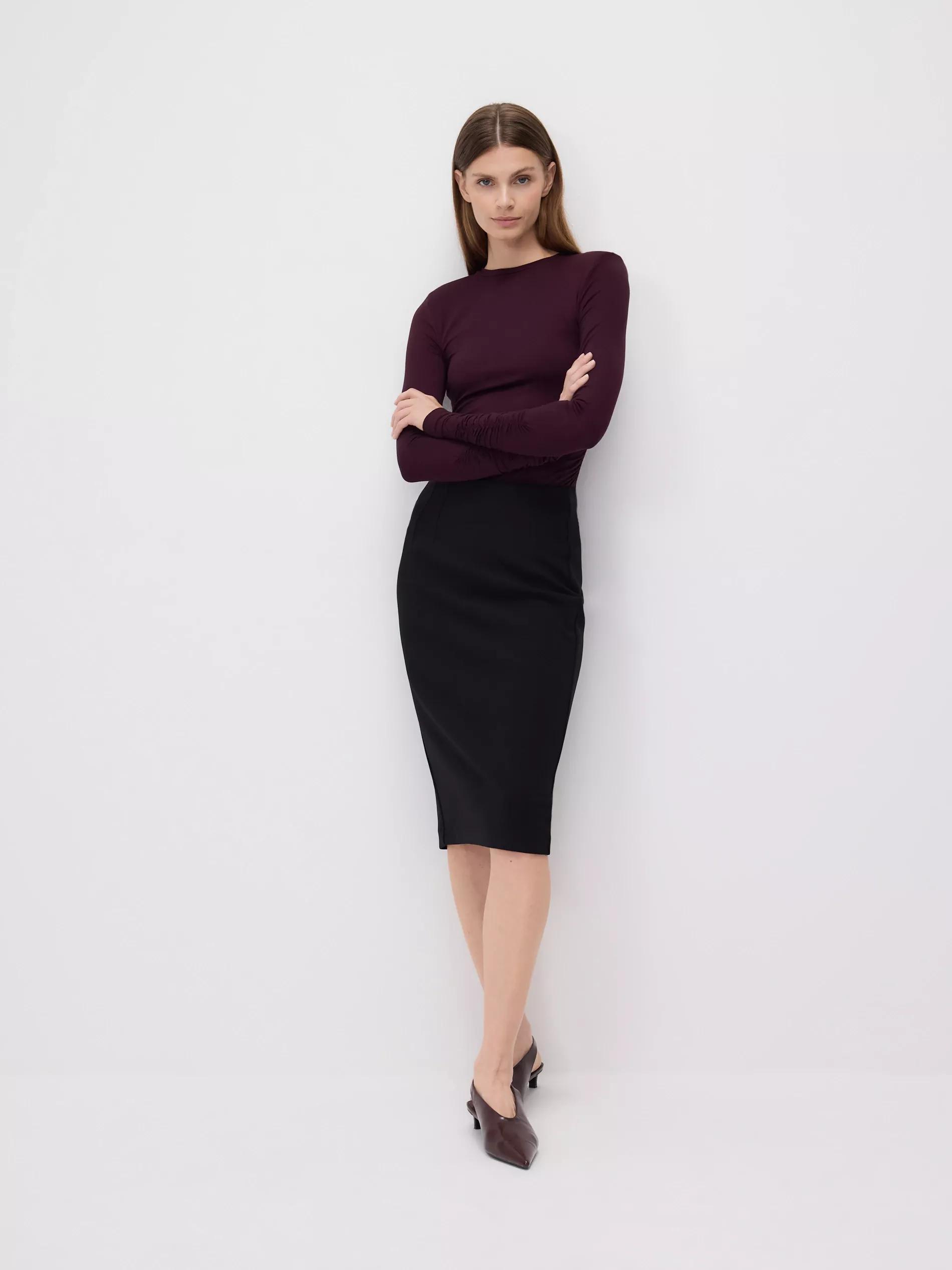 Black Midi Skirt With Split, Black, large image number 1
