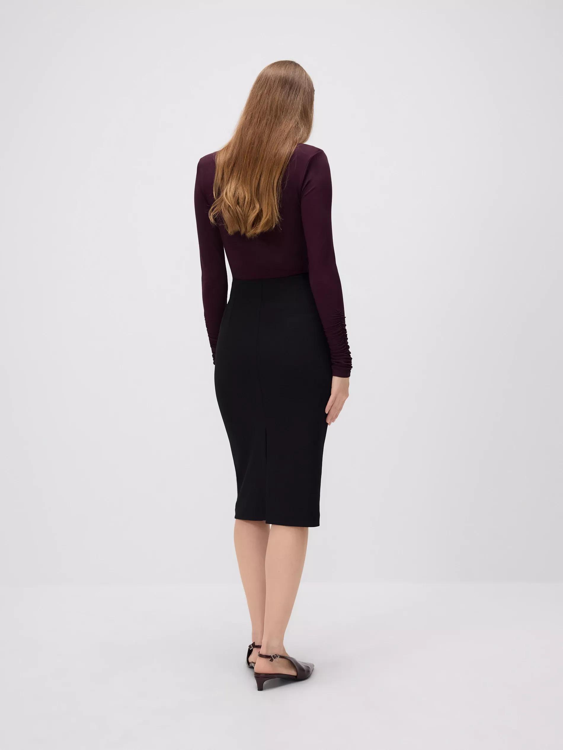 Black Midi Skirt With Split, Black, large image number 2