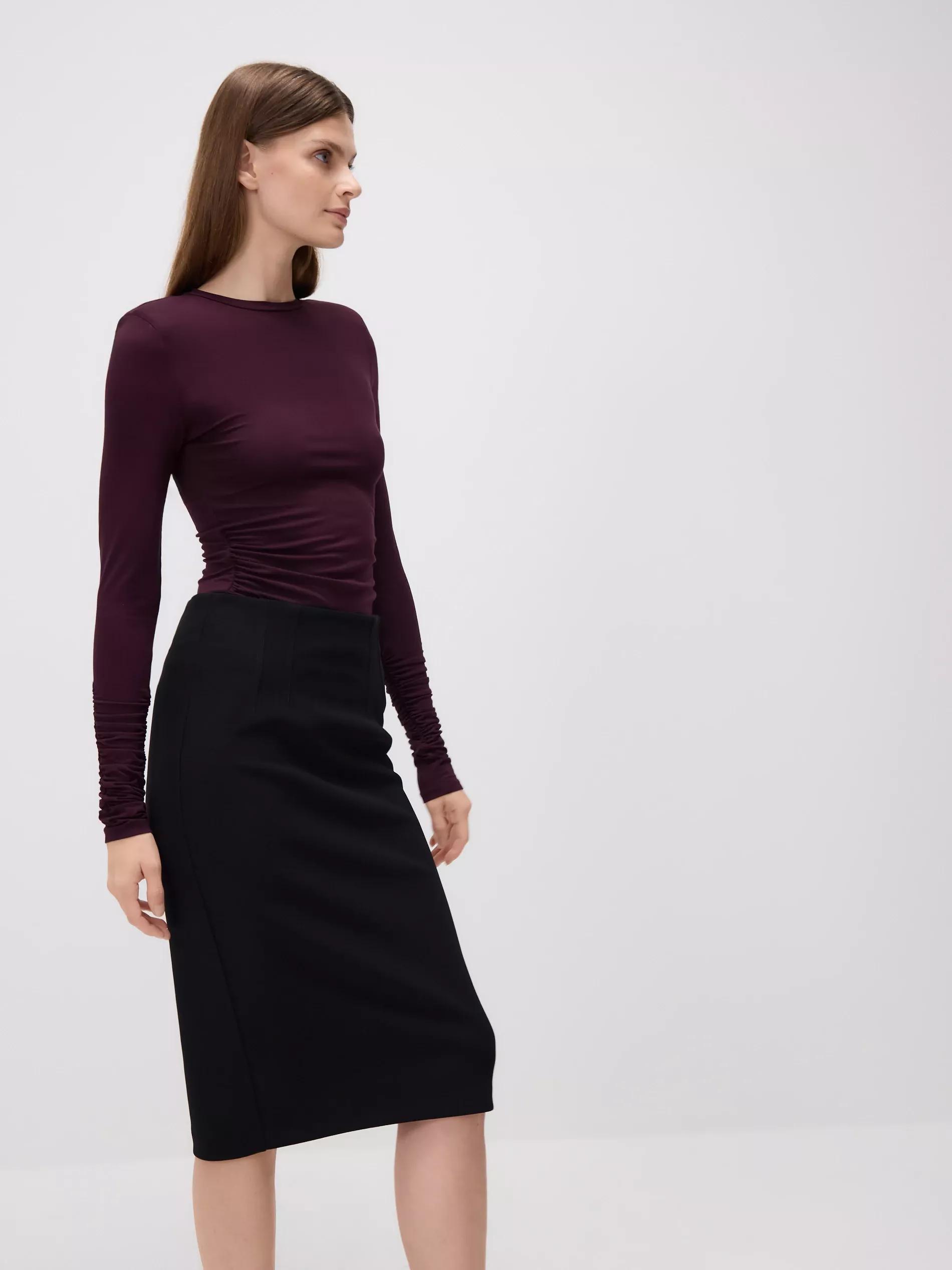 Black Midi Skirt With Split, Black, large image number 3