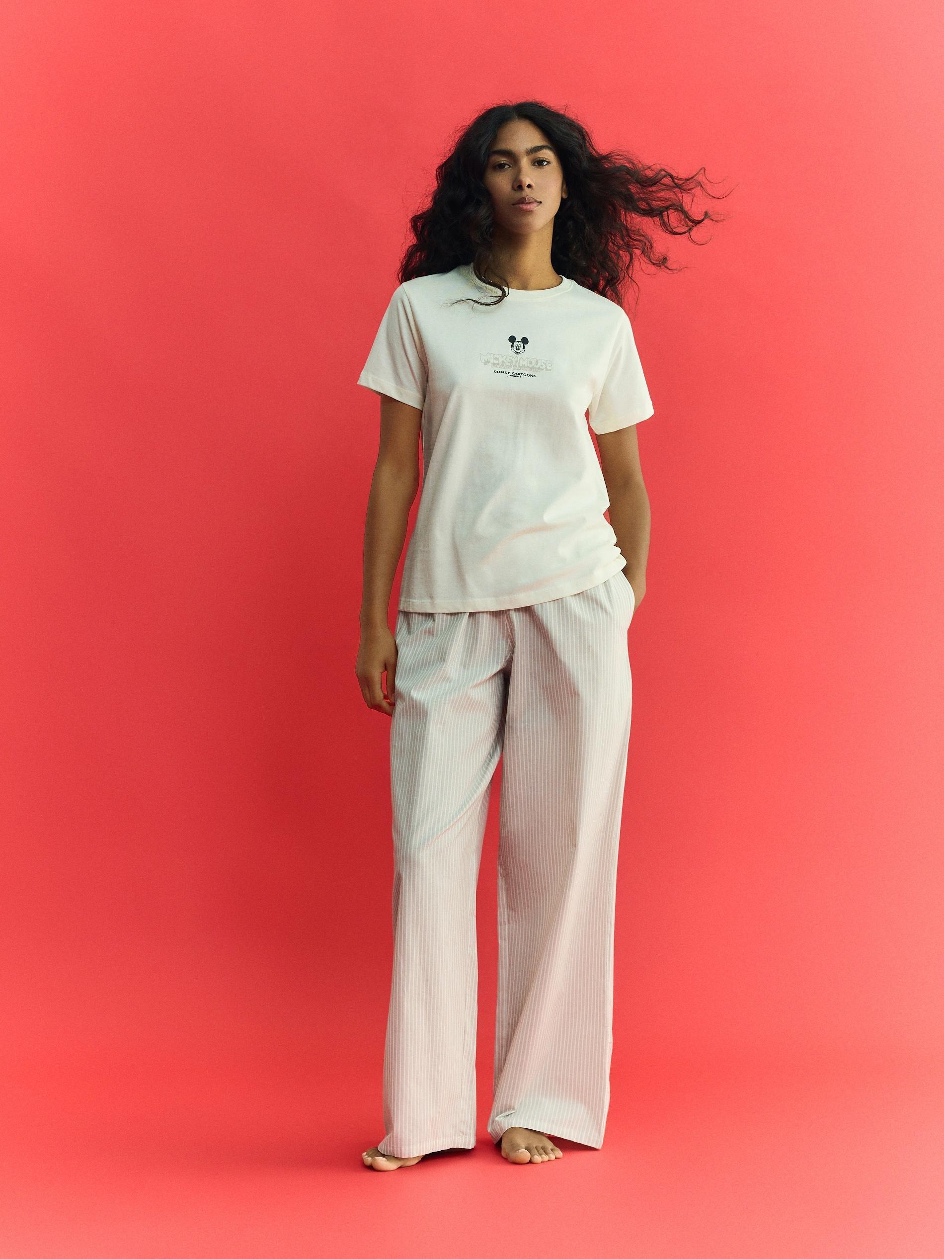 Beige Mickey Mouse Two Piece Pyjama Set, Beige, medium