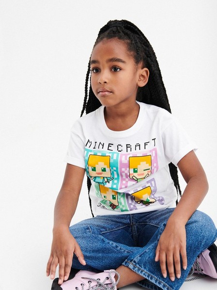 Reserved - White Minecraft Cotton T-Shirt, Kids Girls