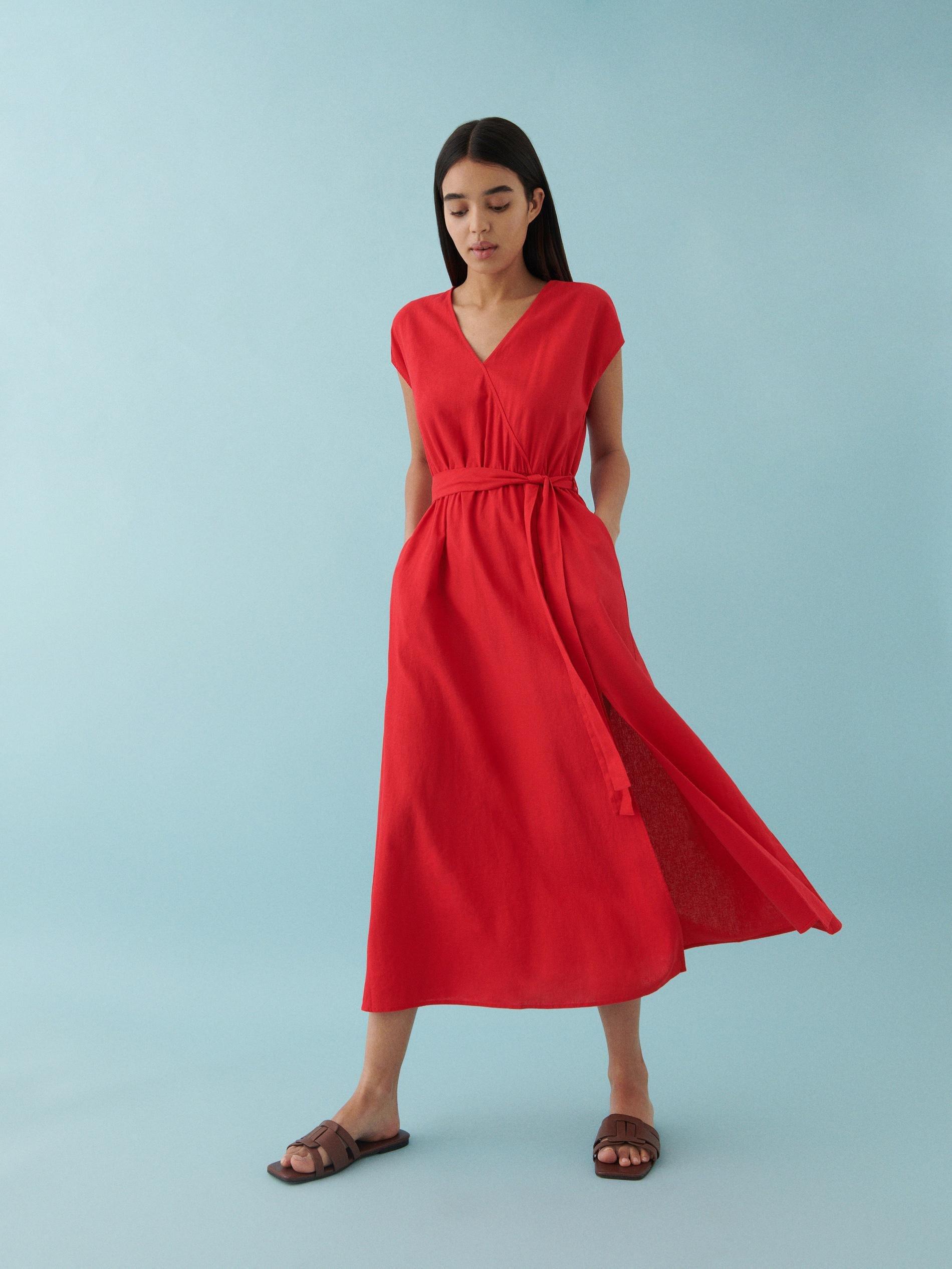 Red Linen Blend Dress, , large image number 1