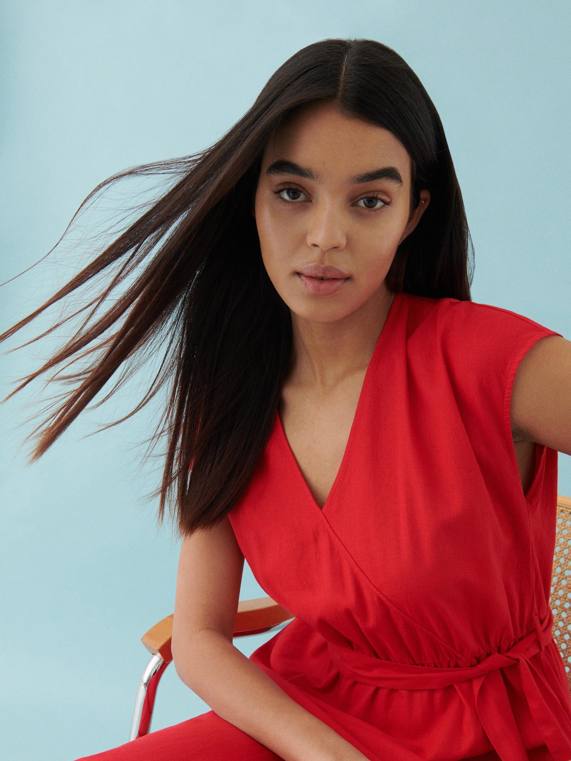 Red Linen Blend Dress, , large image number 2
