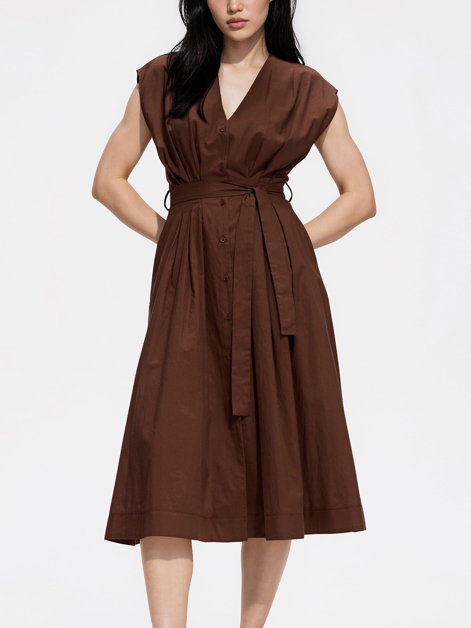 Brown Cotton Midi Dress, Brown, large image number 0