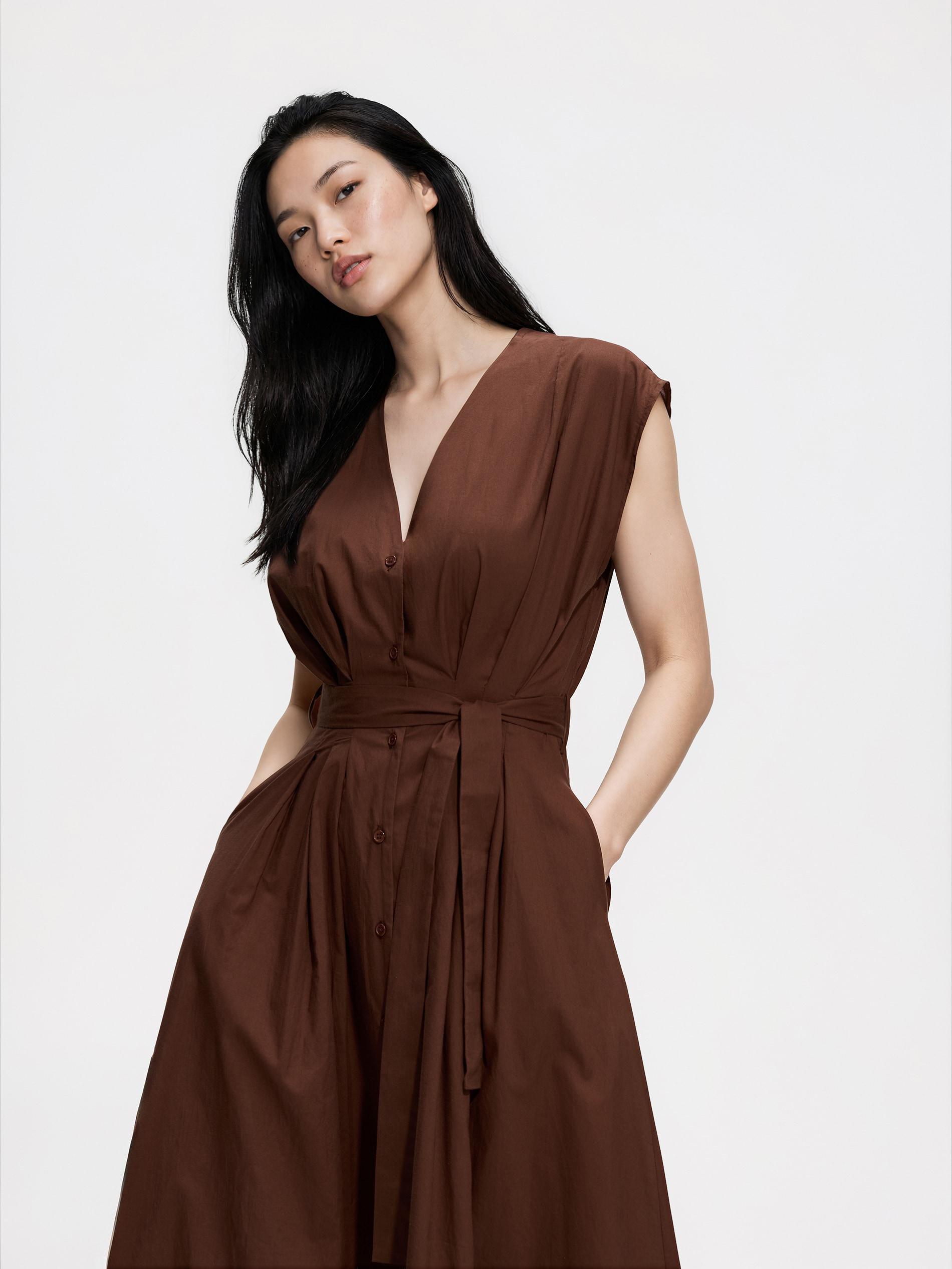 Brown Cotton Midi Dress, Brown, large image number 2